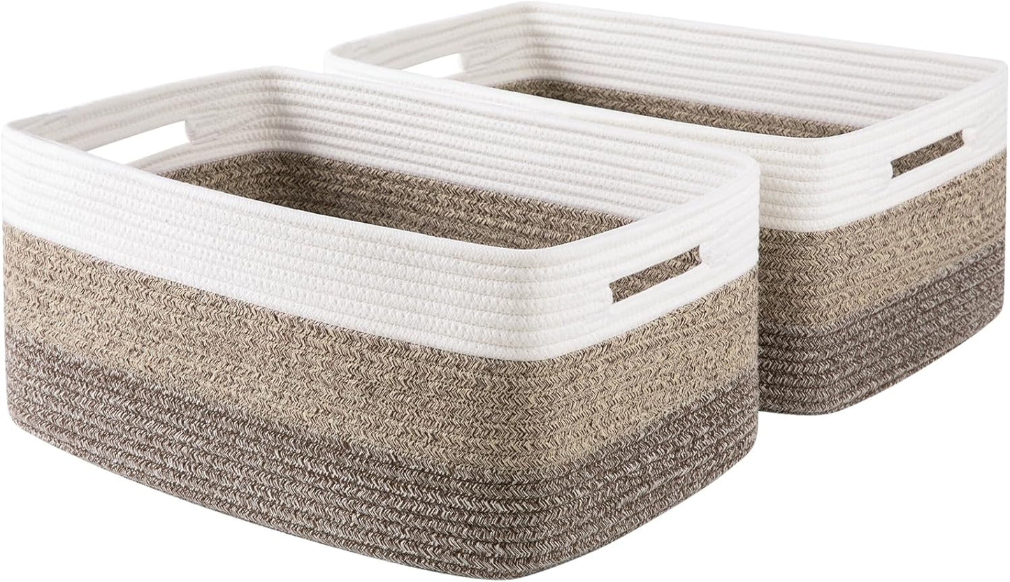 Large Storage Basket for Organizing, Woven Rope Basket for Shelves, Closet Organizer Bins for