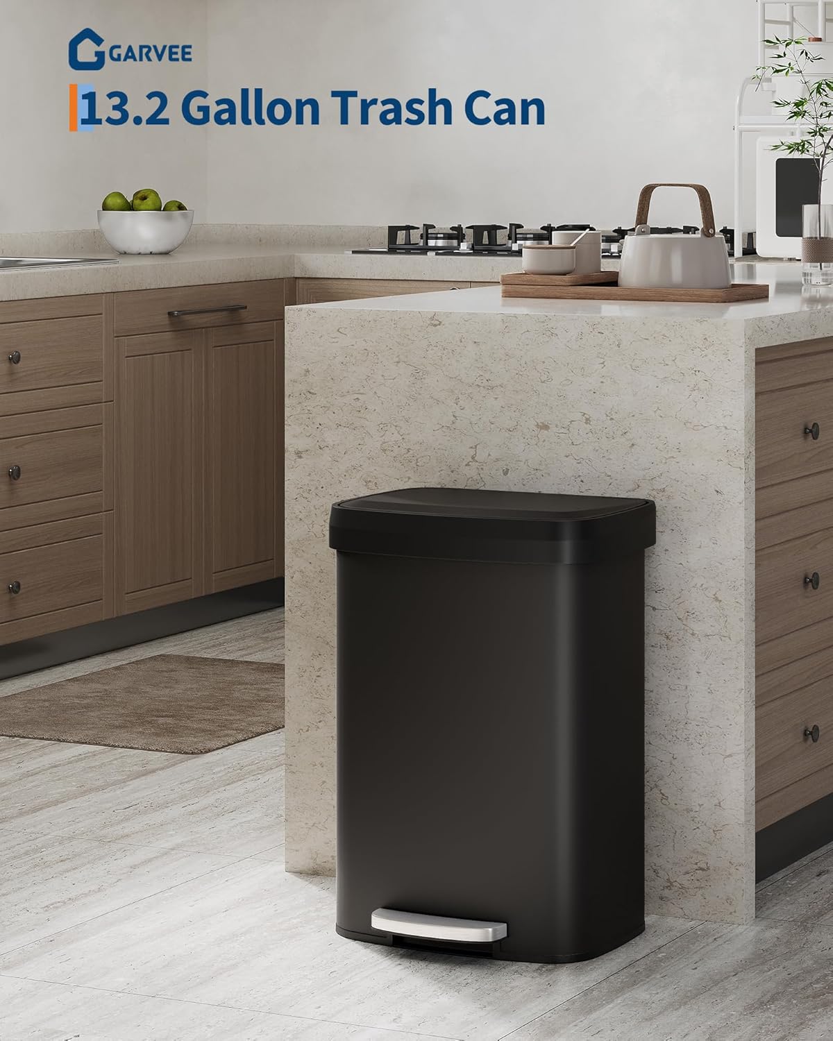 Garvee 13 Gallon / 50 Liter Metal Trash Can with Lid, Large Garbage Can for Kitchen, Rustproof
