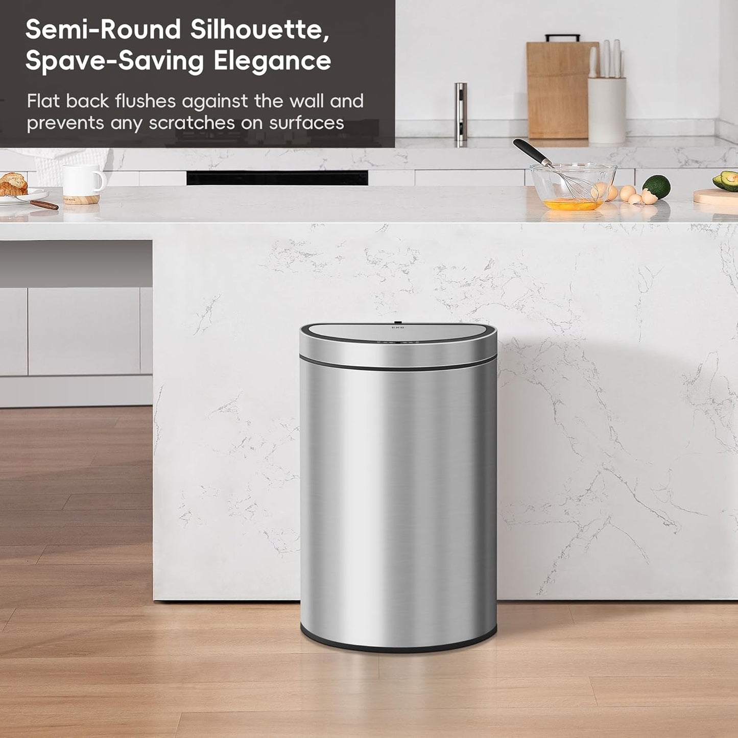 EKO Mirage Semi-Round Motion Sensor Trash Can, 47 Liter / 12.4 Gallon Automatic Large Kitchen Trash
