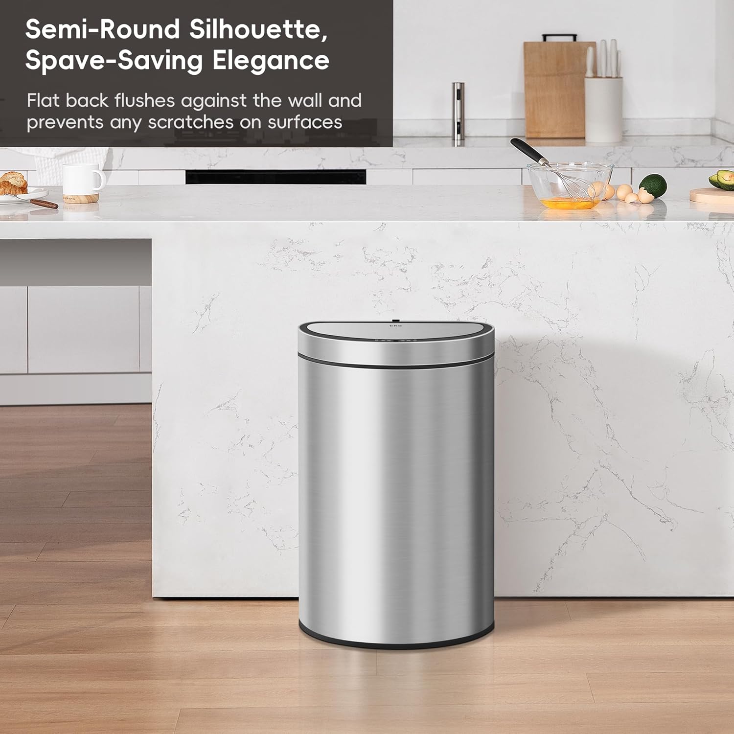 EKO Mirage Semi-Round Motion Sensor Trash Can, 47 Liter / 12.4 Gallon Automatic Large Kitchen Trash