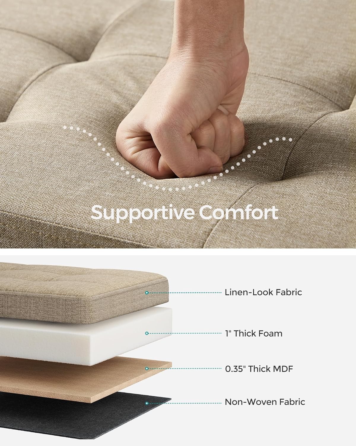 SONGMICS MAZIE Collection - 43 Inches Folding Storage Ottoman Bench, Ottoman Foot Rest, End of Bed
