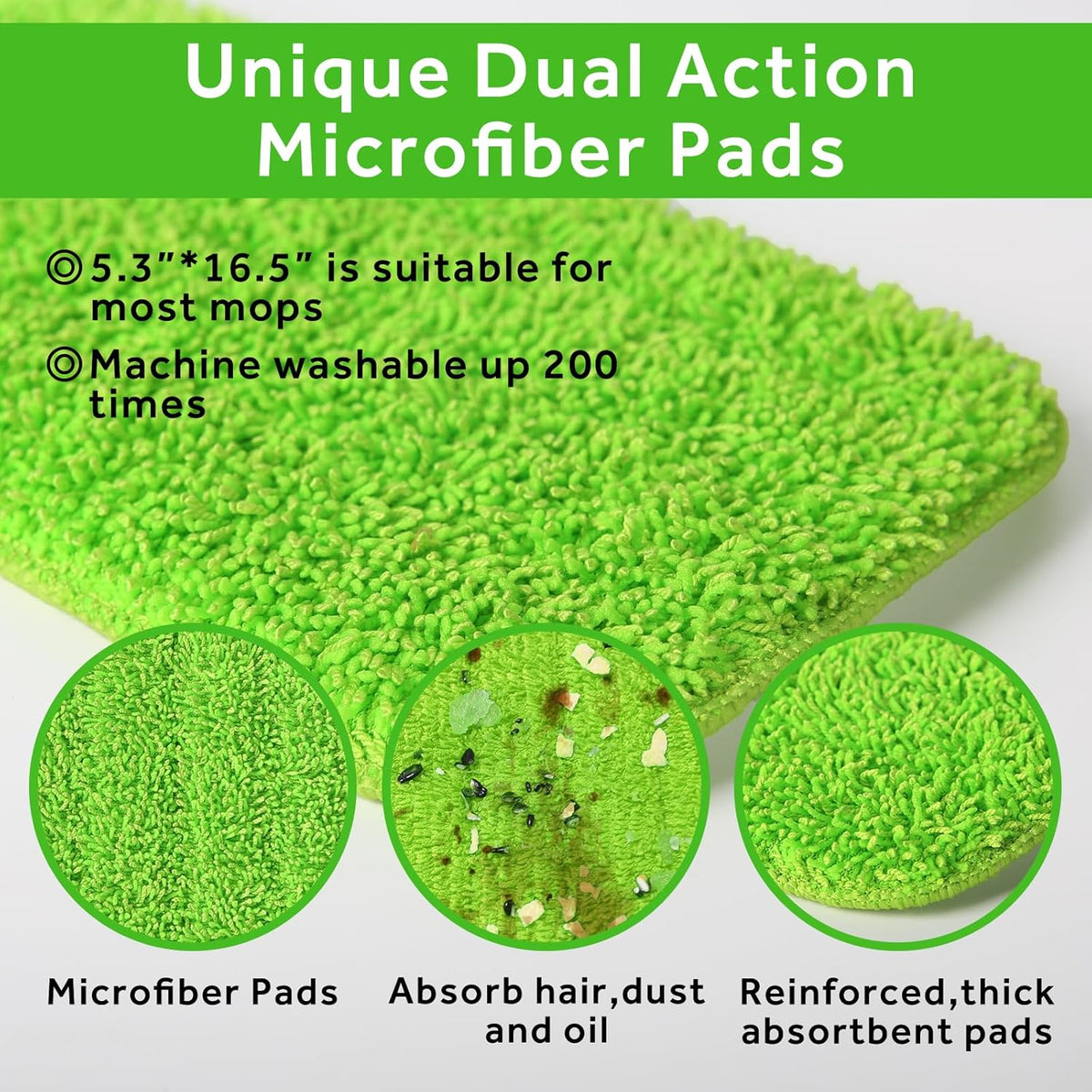 16.5 inch Mop Pads Refills, 3 Pack Microfiber Reusable Replacement Mop Pads Flat Replacements Heads