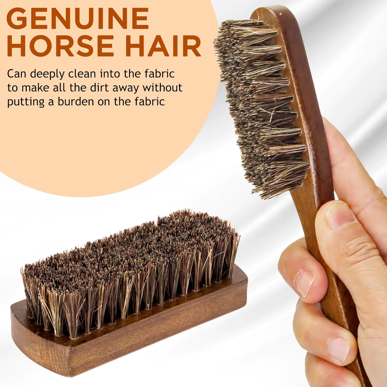 Horsehair Laundry Stain Brushes Set 2pcs by TAKAVU, Natural Soft Bristle for Scrubbing Out Tough