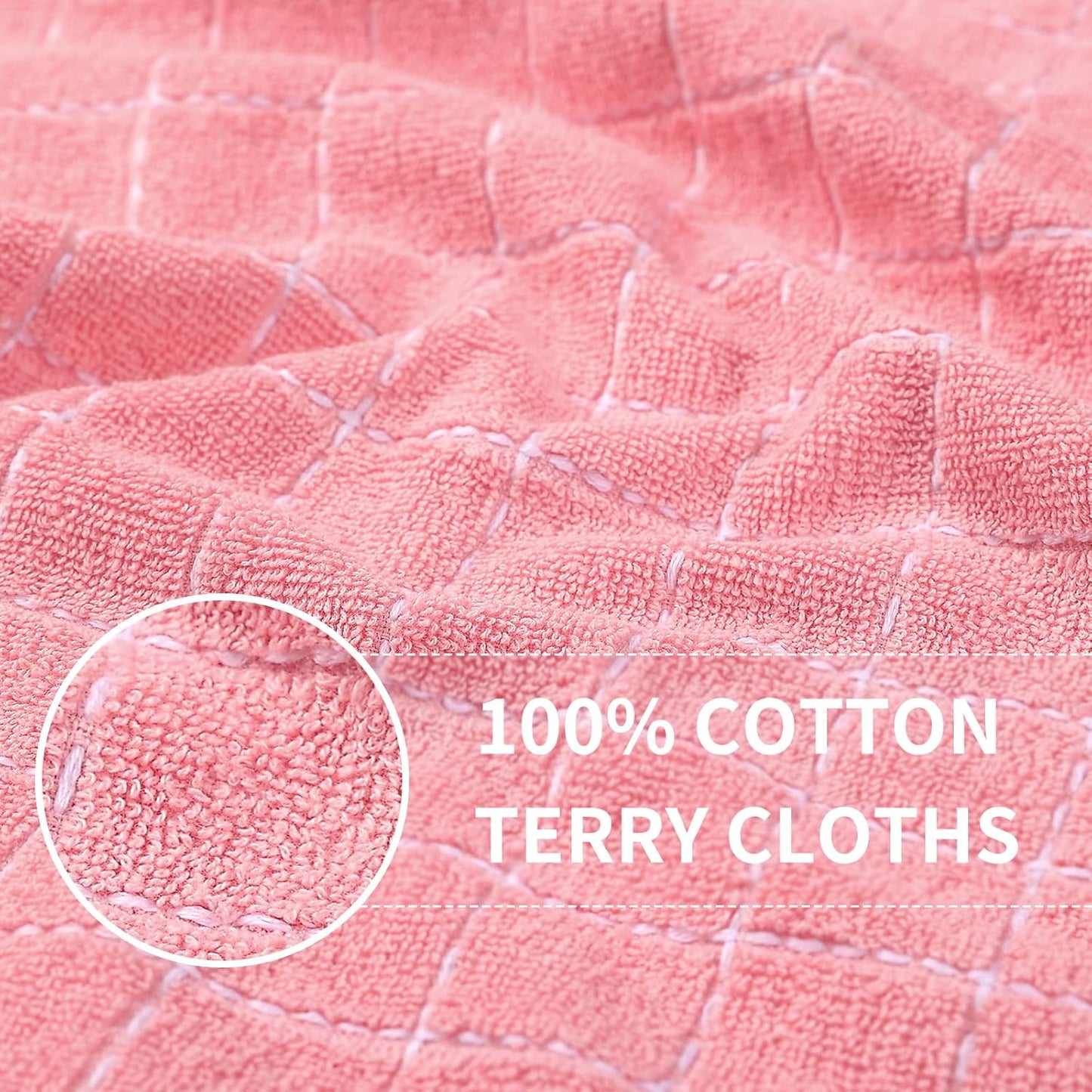 Homaxy 100% Cotton Terry Kitchen Towels(Pink, 13 x 28 inches), Checkered Designed, Soft and Super