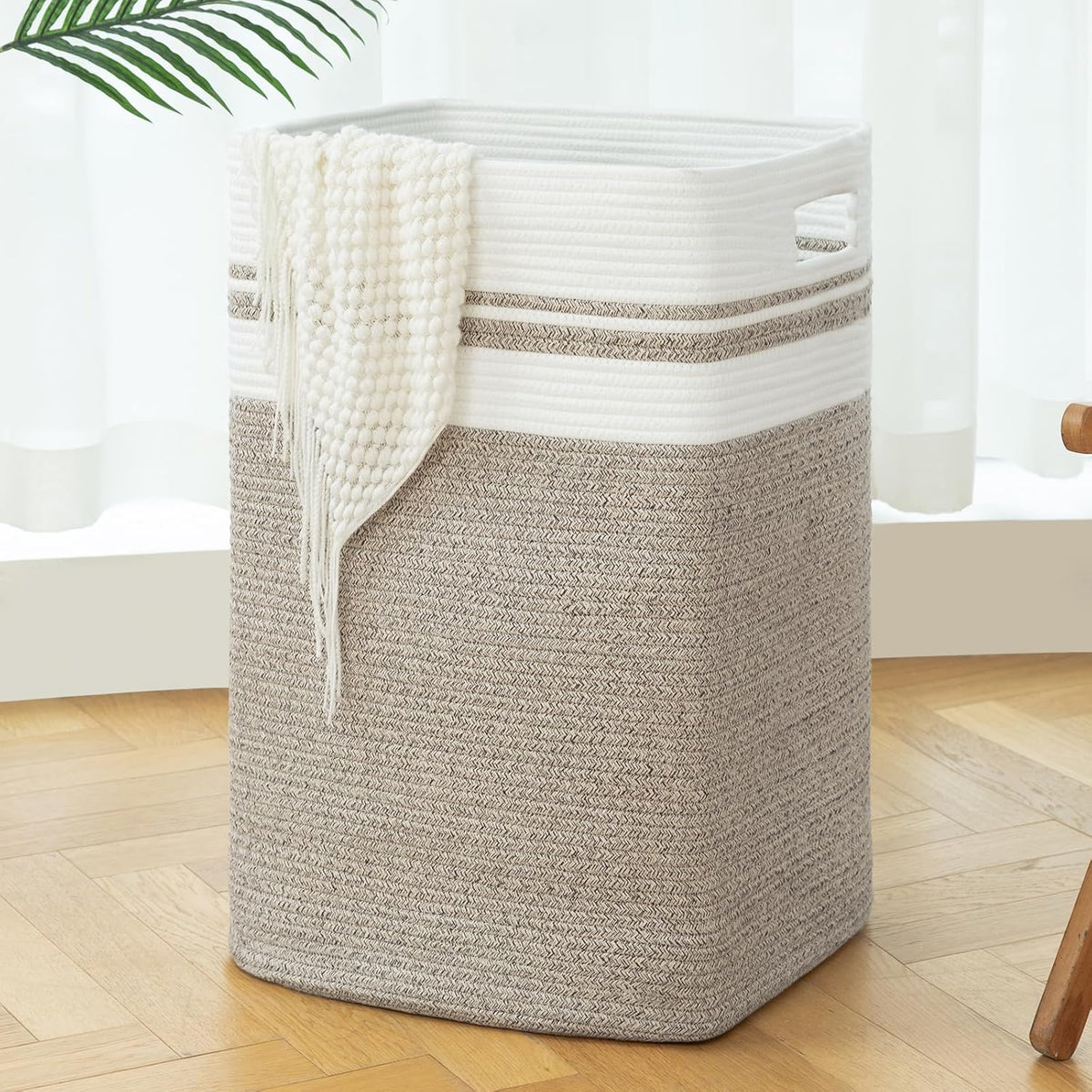 OIAHOMY 91L Laundry Hamper, XXXLarge Laundry Basket, Collapsible Cotton Rope Basket,Woven Storage