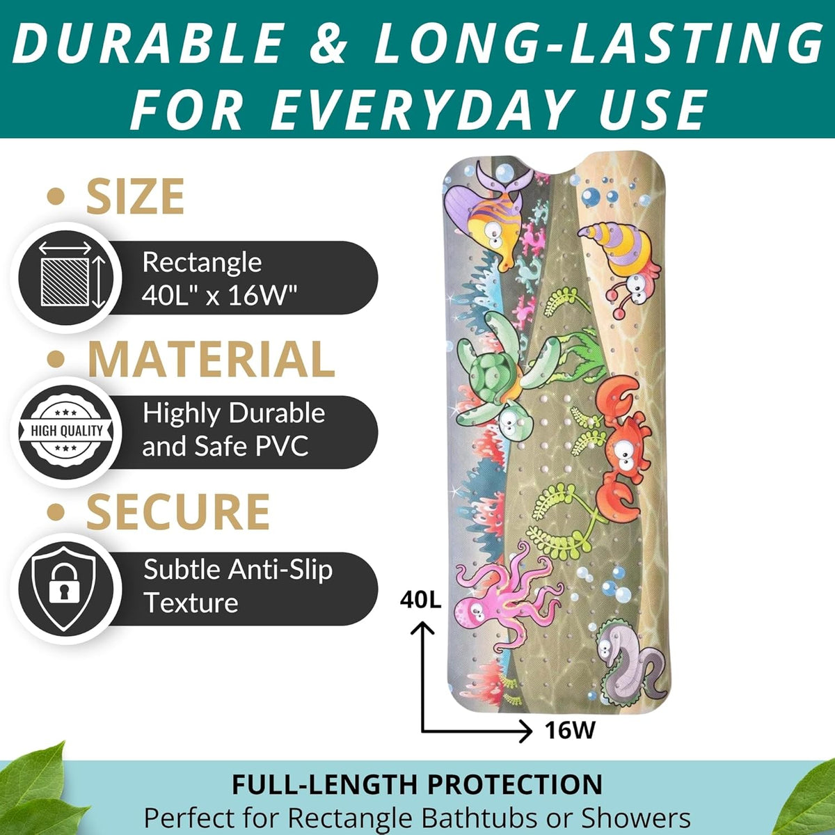 ENKOSI Bath Mat - Large Non Slip Bathtub & Shower Mat - Extra Long 40 x 16 Inch Bathroom Mats for