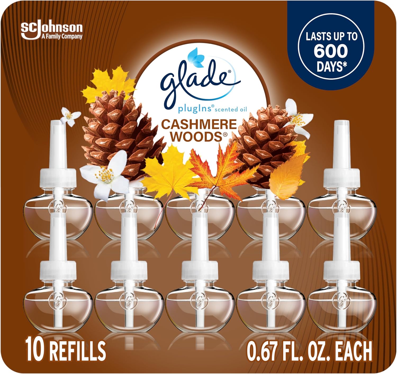 Glade PlugIns Refills Air Freshener, Scented and Essential Oils for Home and Bathroom, Cashmere