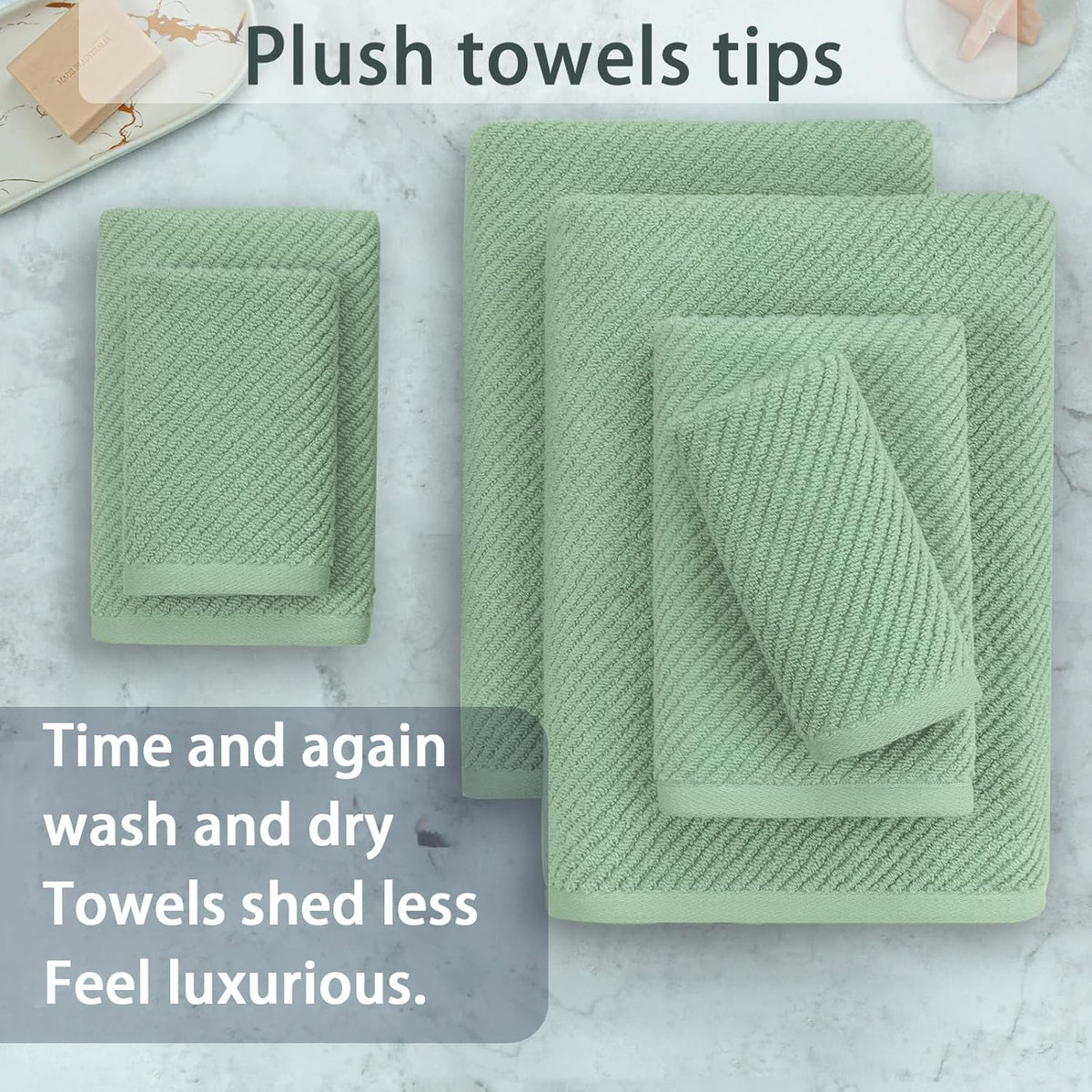 VOOVA & MOVAS Green Towels for Bathroom - 100% Cotton | Quick Dry | Lightweight | Thick | Soft, 6