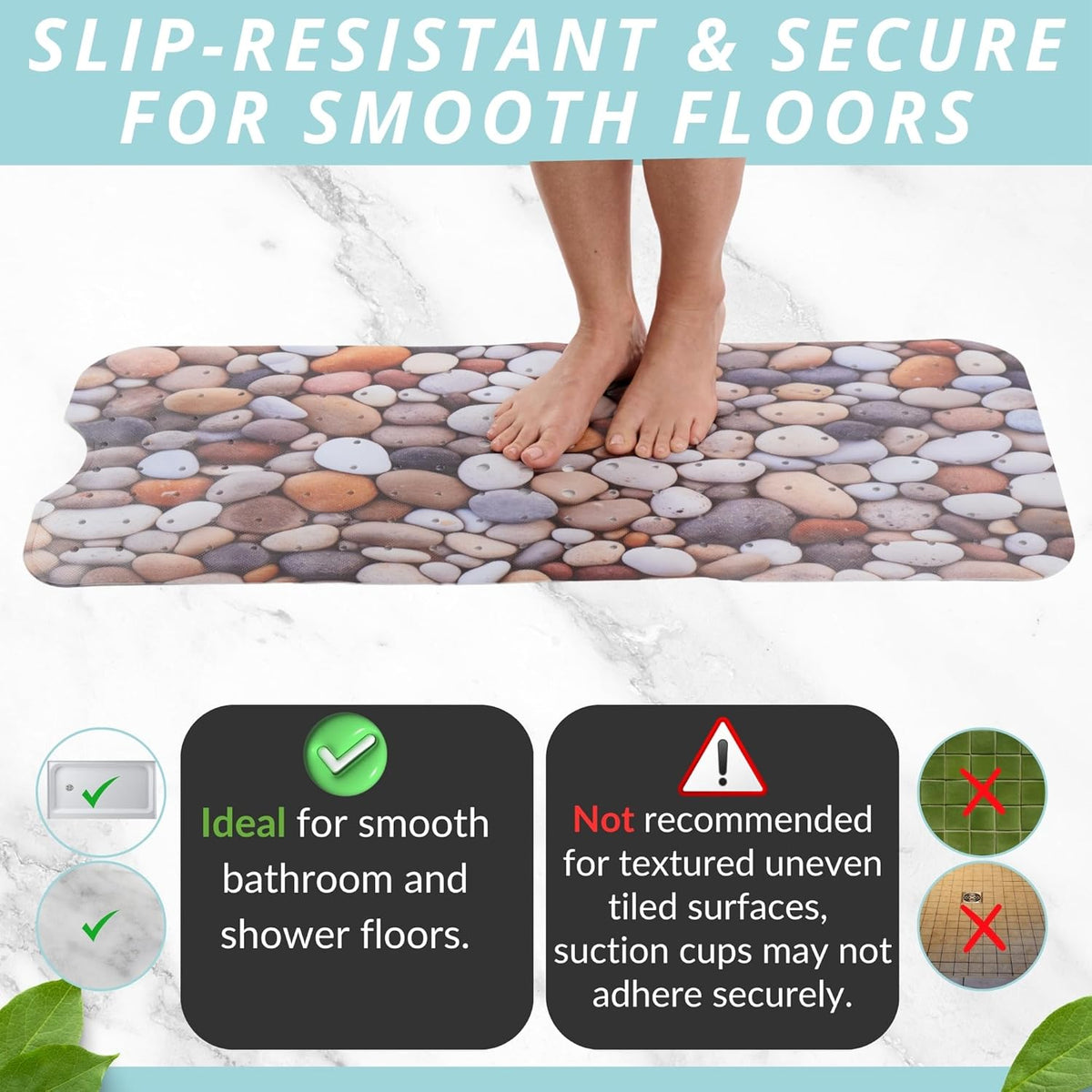 ENKOSI Bath Mat – Large 40 x 16 Inch Non-Slip Bathtub Mat with Suction Cups & Drain Holes – Extra