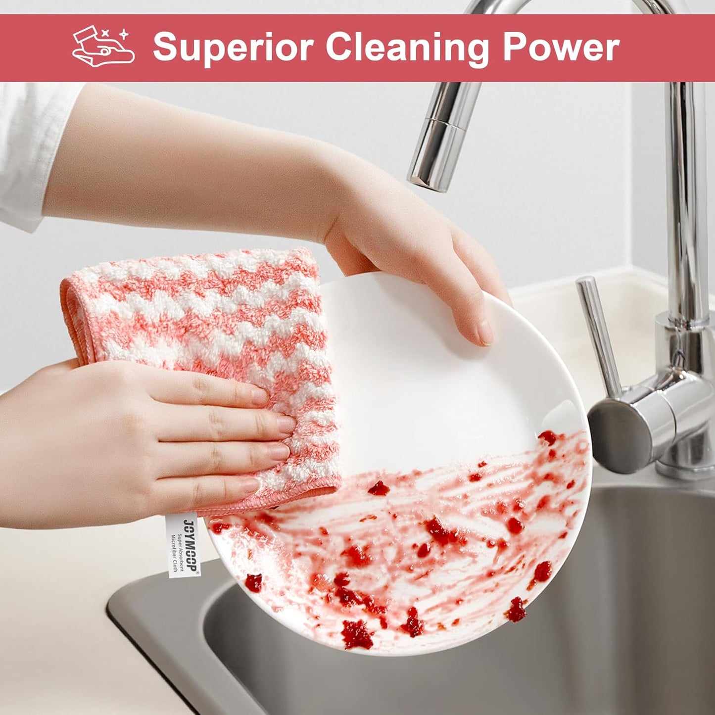 JOYMOOP Microfiber Cleaning Cloth, Mixed Color Towels with Edging, Large Size 6 Pack (11.8" x