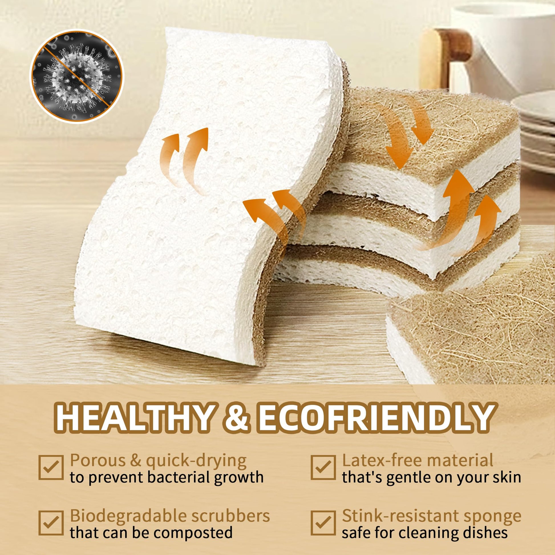 Silkyhose 12 Pack Natural Kitchen Sponges, Cellulose Coconut & Non-Scratch