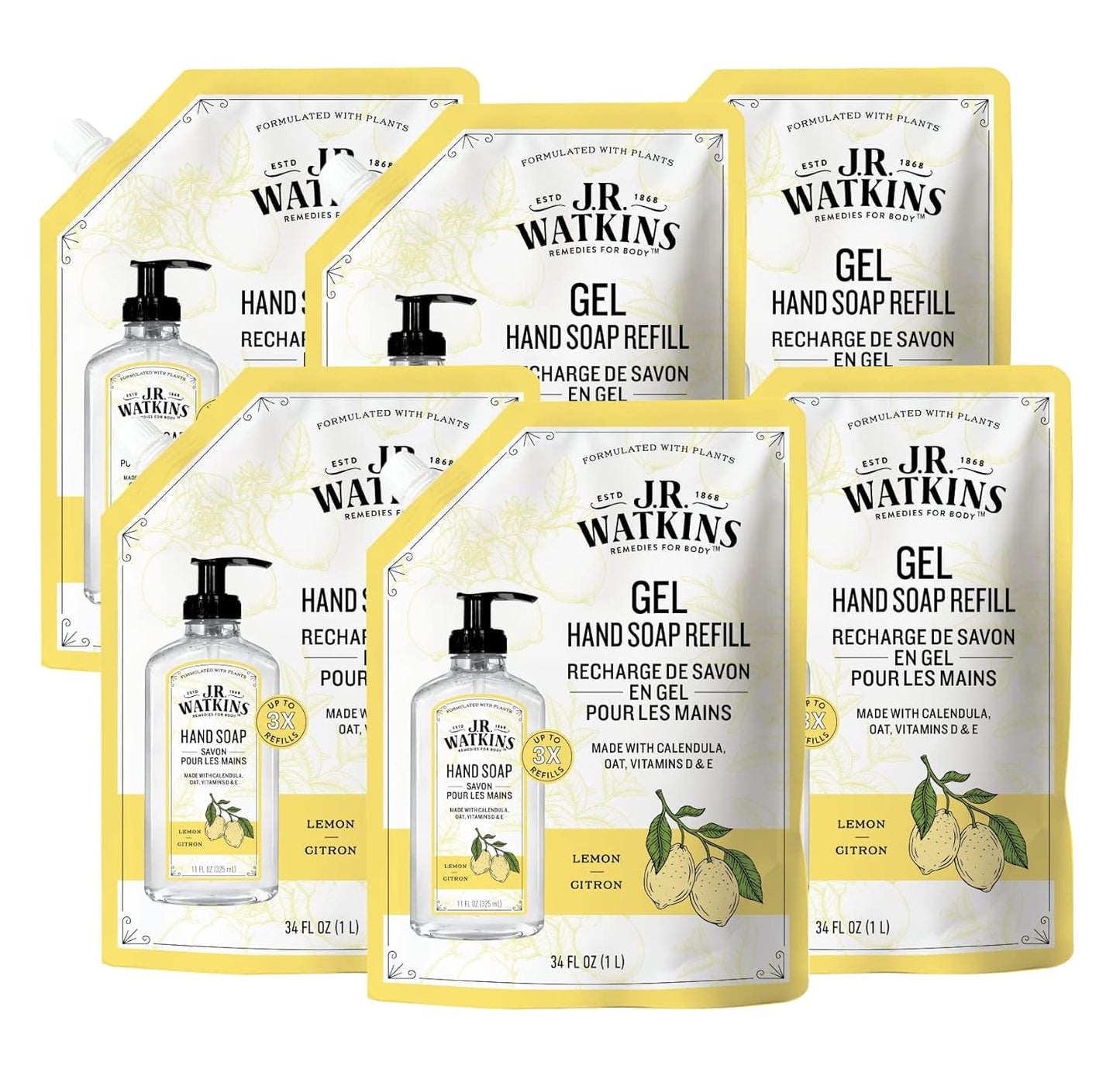 J.R. Watkins Gel Hand Soap Refill Pouch, Scented Liquid Hand Wash for Bathroom or Kitchen, USA Made