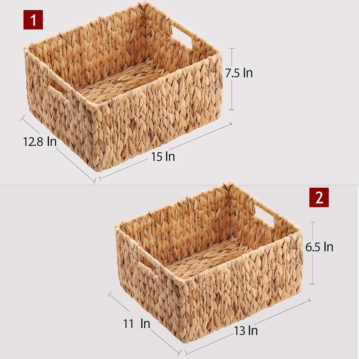 HOONEX Water Hyacinth Storage Baskets, Wicker Baskets for Organizing, Hand Woven Baskets with Carry