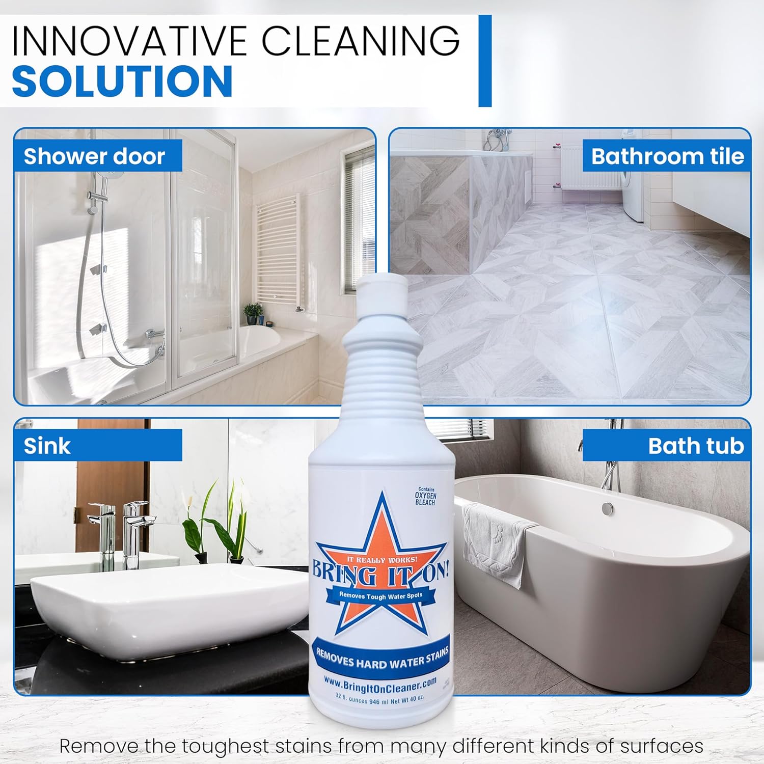 BRING IT ON! CLEANER Hard Water Stain Remover - Soap Scum, Calcium, Lime Scale, Remover for Shower