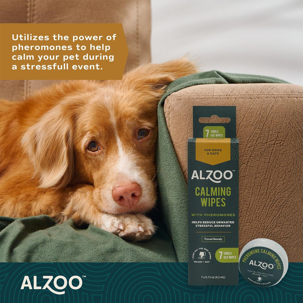 ALZOO Calming Wipes with Pheromones for Cats and Dogs, On The Go Wipes Helps Reduce Stressful