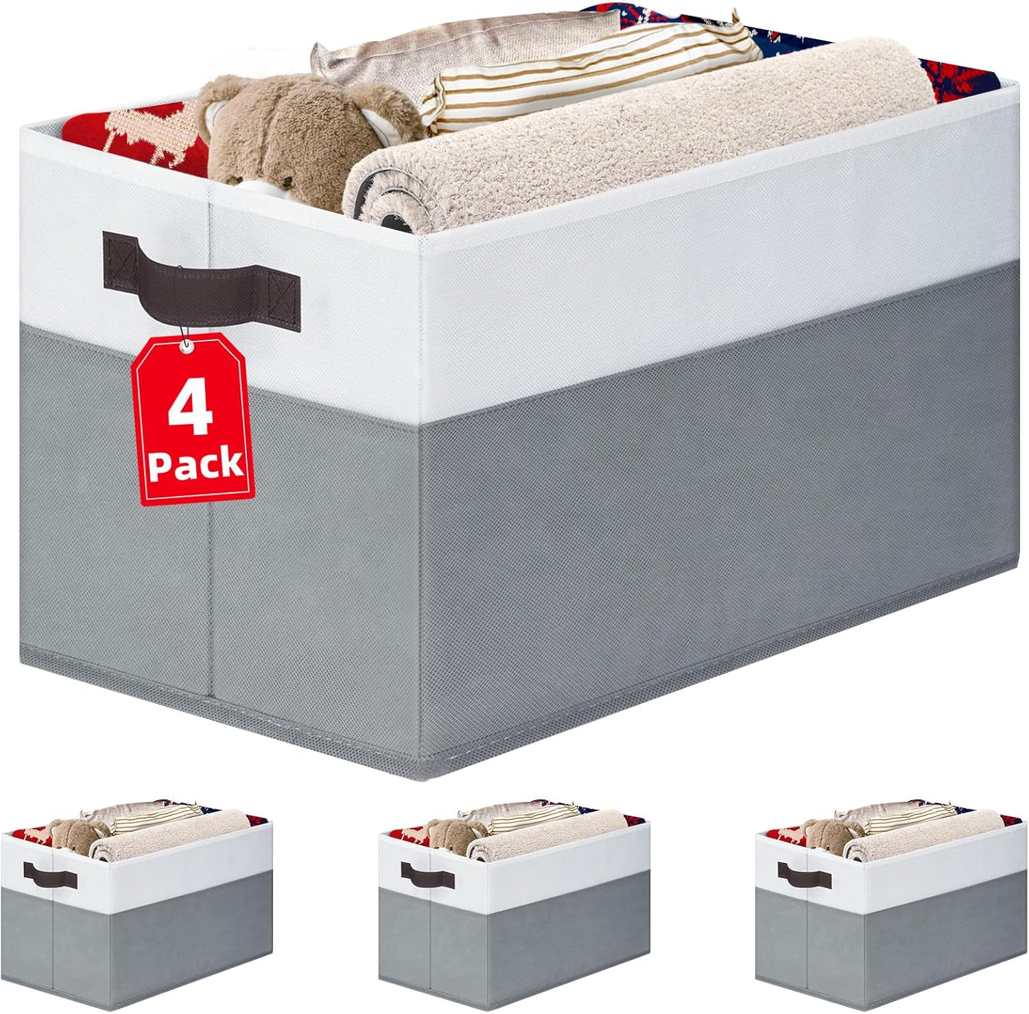 4 Pack Large Closet Storage Baskets Bins for Shelves | Fabric Closet Organizers and Storage with