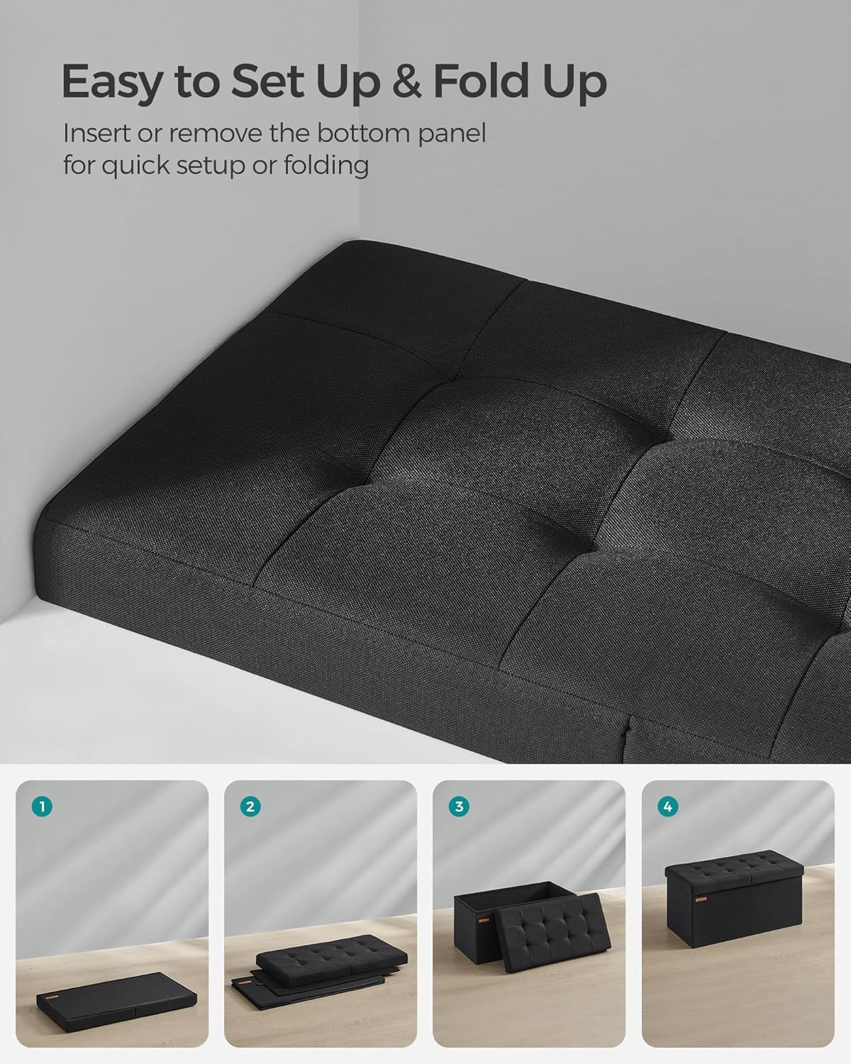 SONGMICS Mazie Collection - 30 Inches Storage Ottoman, Foldable Storage Bench with Flipping Lid