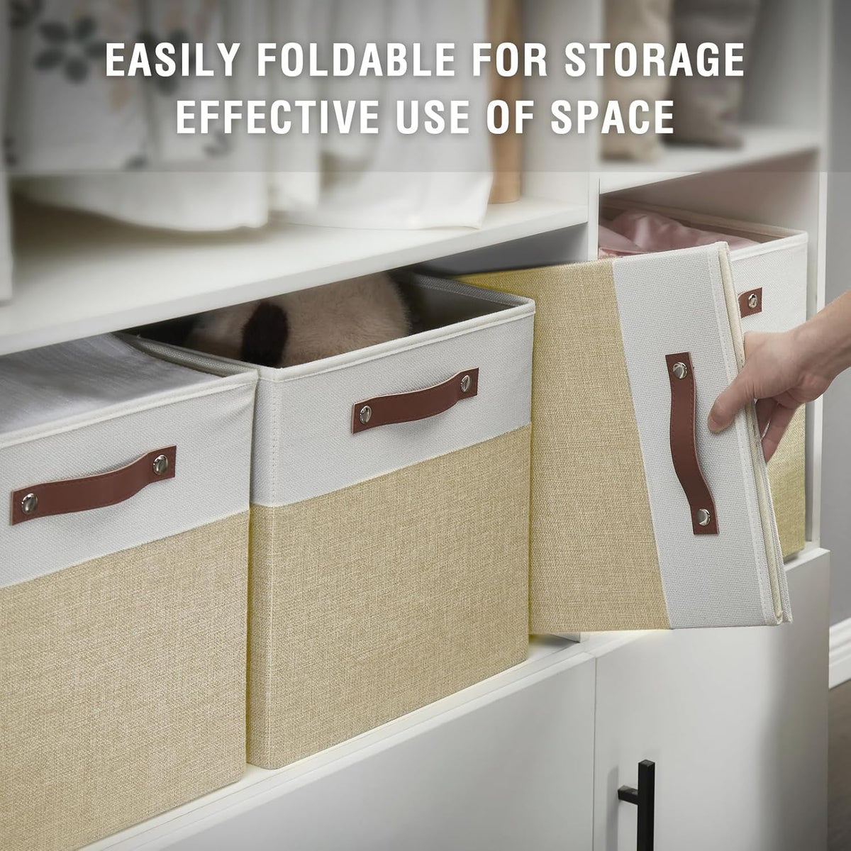 Collapsible Fabric Storage Cube Bins with 2 Reinforced PU Handles, Foldable Storage Organizer