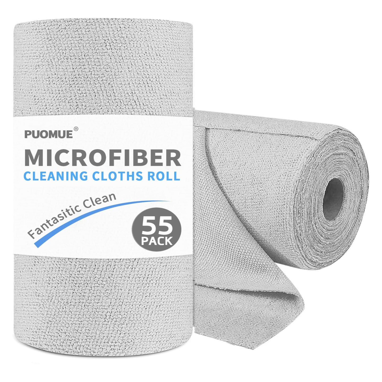 Puomue 55 Pack Microfiber Cleaning Cloth Roll, Tear Away Reusable Paper Towels, 11" X 9", Ultra