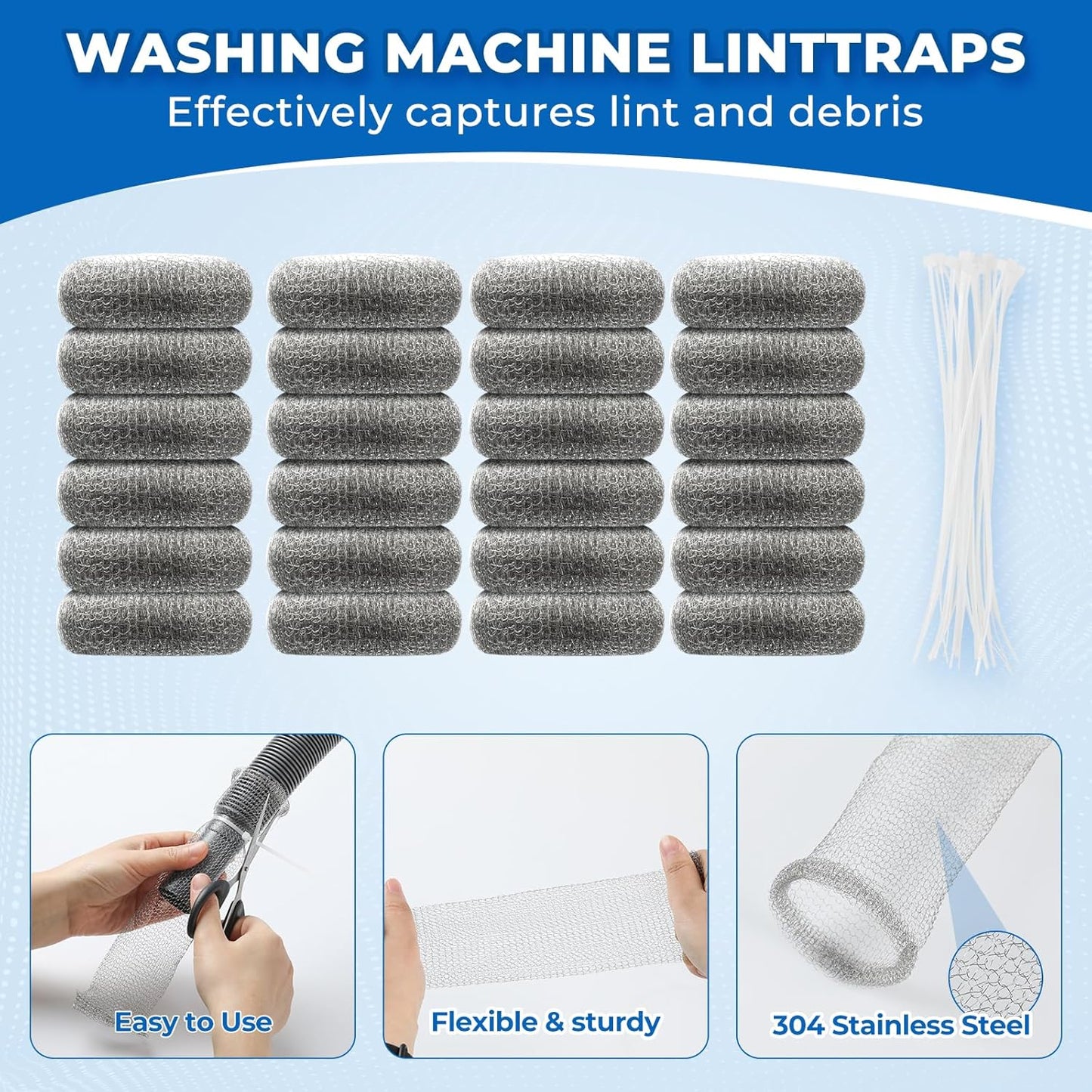 24 PCS Lint Traps, Stainless Steel Lint Catcher for Washing Machine, Pet Hair Remover for Laundry