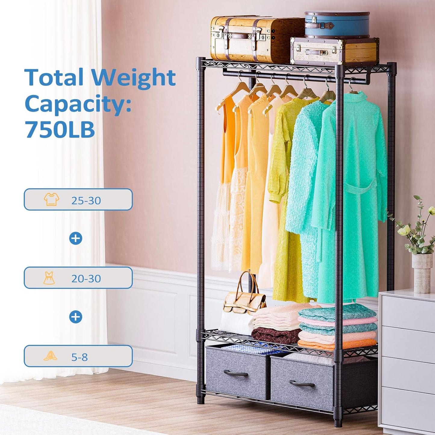 IZEUK Heavy Duty Garment Rack Wire Clothes Rack for Hanging Clothes, Metal Freestanding Closet