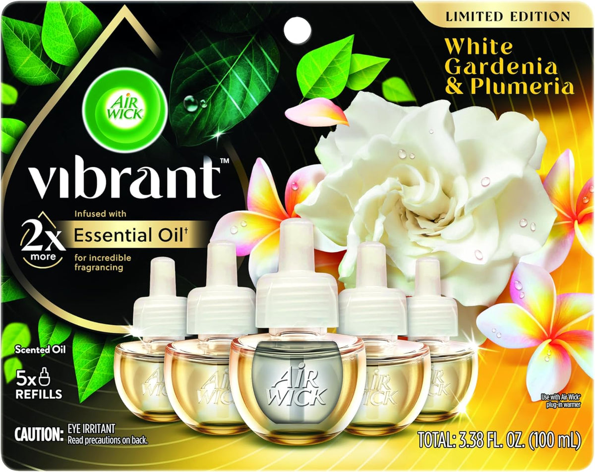 Air Wick Plug In Scented Oil Refills, White Gardenia+Plumeria, Air Fresheners for Home Long