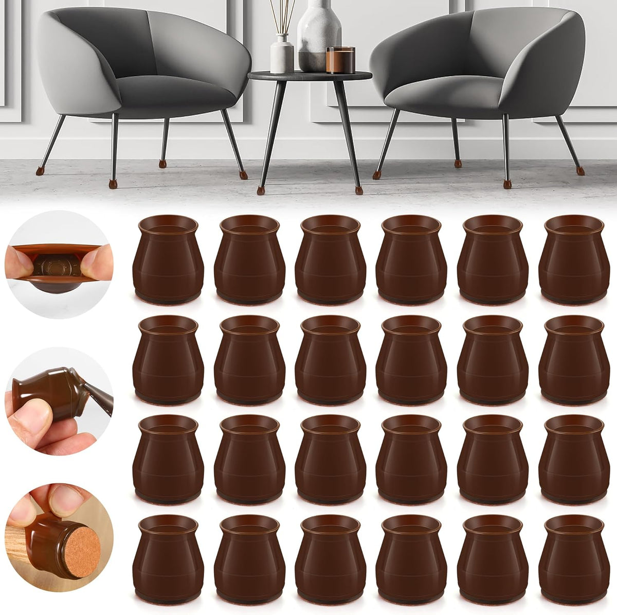 24PCS Upgraded Silicone Chair Leg Floor Protectors for Hardwood Floors, Furniture Sliders for Chair