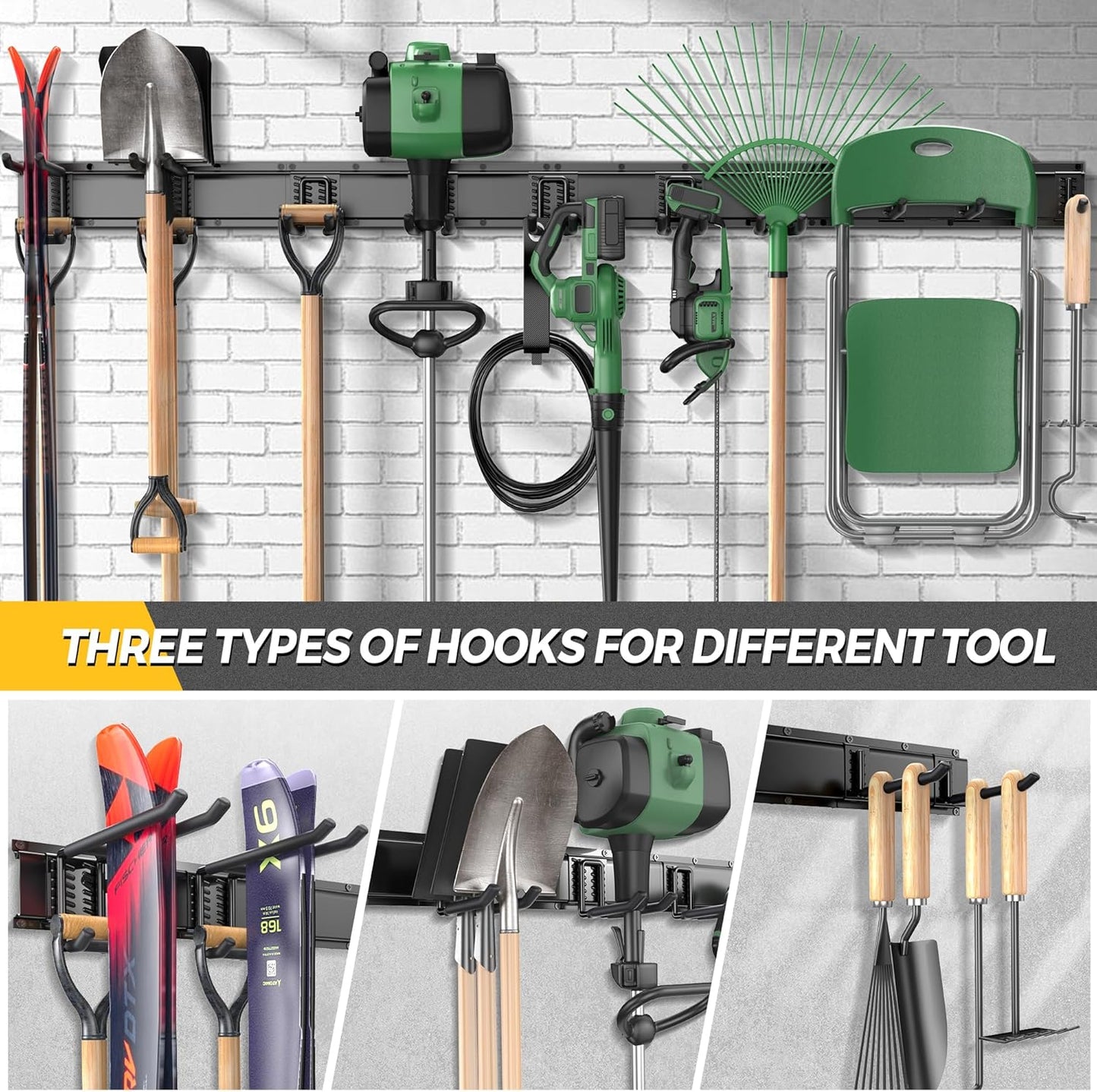 LBT 66" Garage Tool Organizer Wall Mount - 720lbs Garden Tool Organizer with Adjustable Hooks