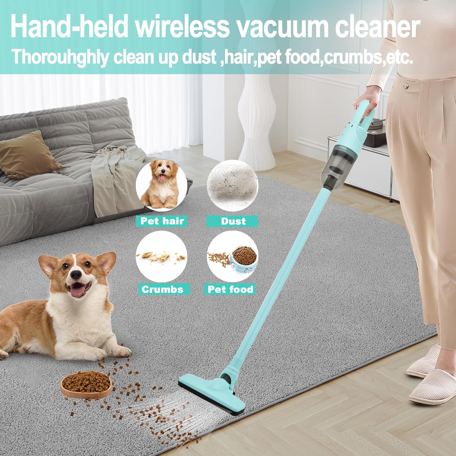 6-in-1 Lightweight Stick Vacuum Cleaner with 100W Powerful Motor, Mini Portable Household Handheld