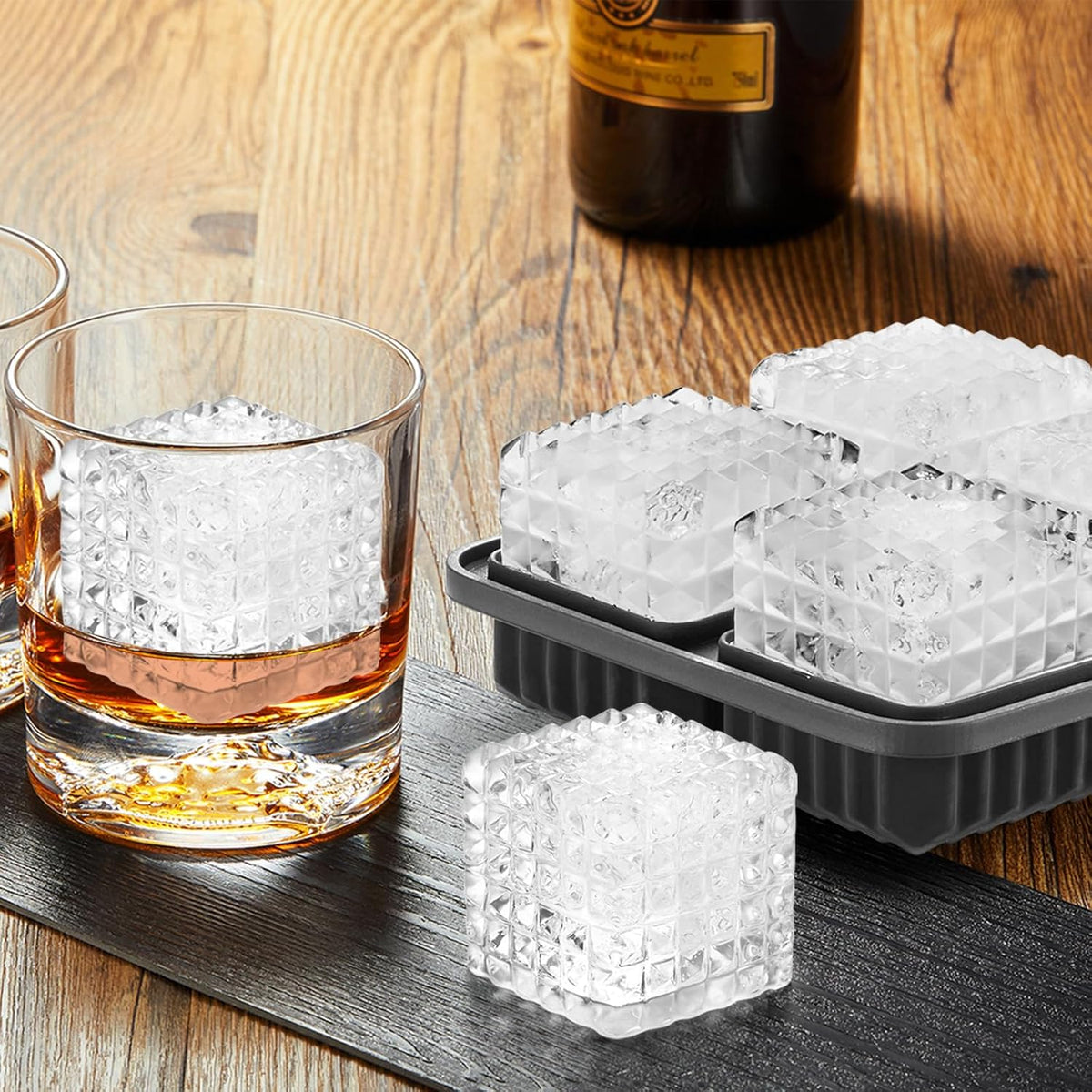 Nax Caki 3D Square Ice Cube Tray, Large Square Silicone Fun Shapes Whiskey Ice Mold with Funnel for
