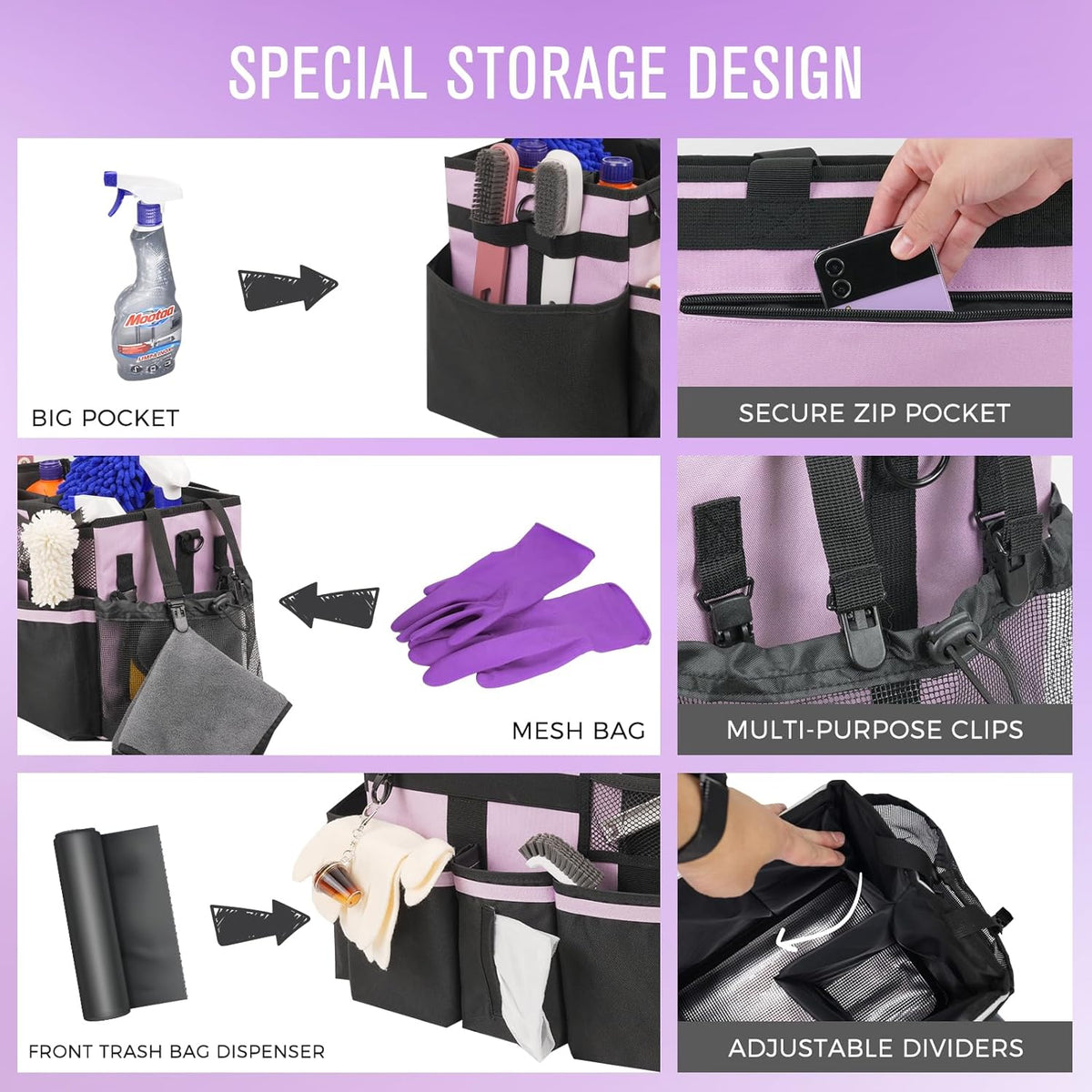 Wearable Cleaning Caddy, Cleaning Caddy Supplies Organizer with Handle & Shoulder Straps for