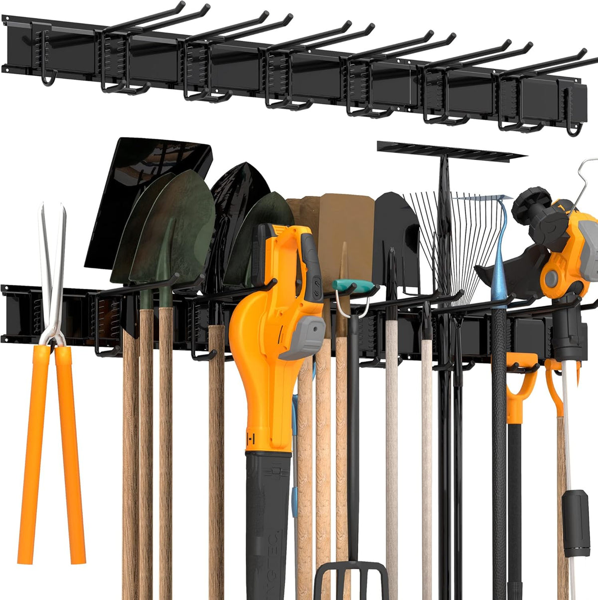 Storaboks Heavy Duty Garage Storage Rack System, Wall Mounted Tool Organizer with 8 Double Hooks, 3