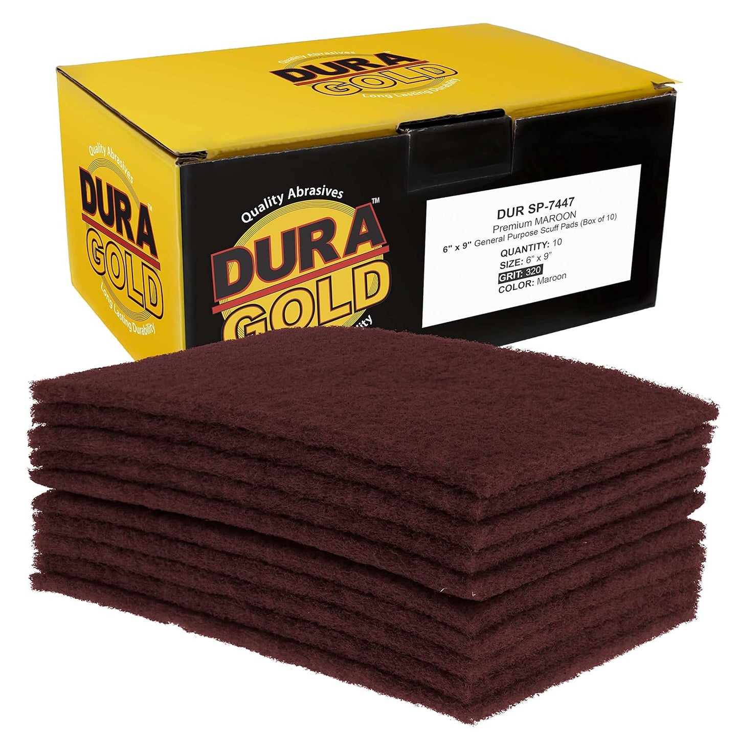 Dura-Gold Premium 6" x 9" Maroon General Purpose Scuff Pads, Box of 10 - Scuffing, Scouring