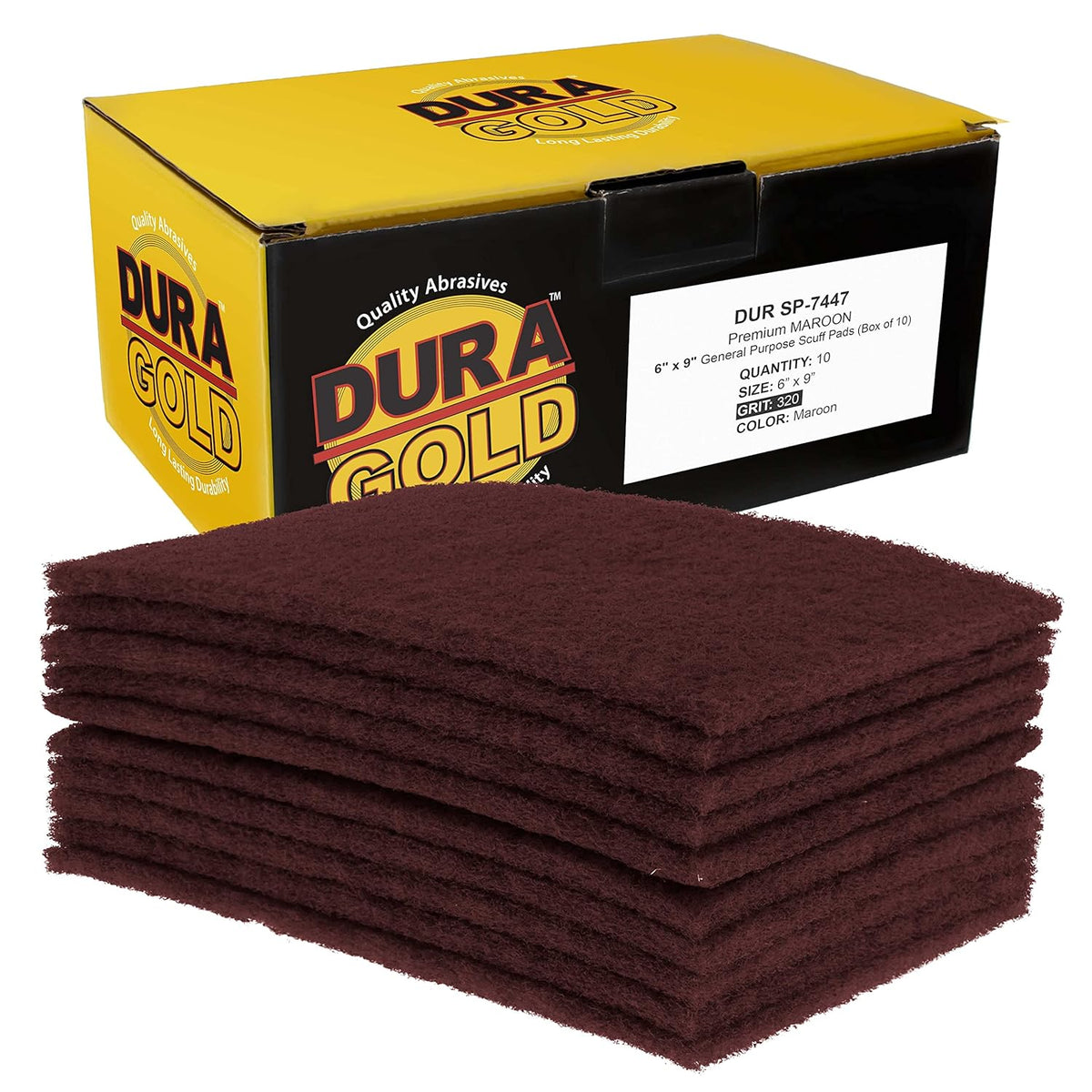 Dura-Gold Premium 6" x 9" Maroon General Purpose Scuff Pads, Box of 10 - Scuffing, Scouring