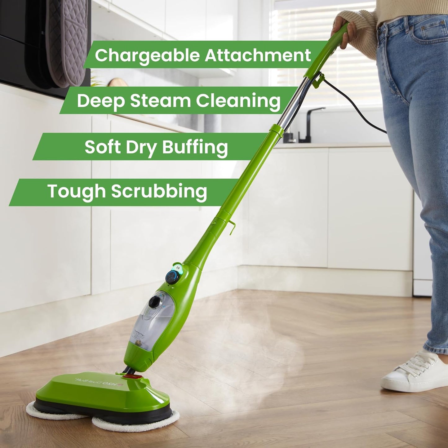 H2O X5 Dual Buff Steam Mop, 8 in 1 Handheld Steam Cleaner For Kitchen Tile Floors, Hardwood Floors