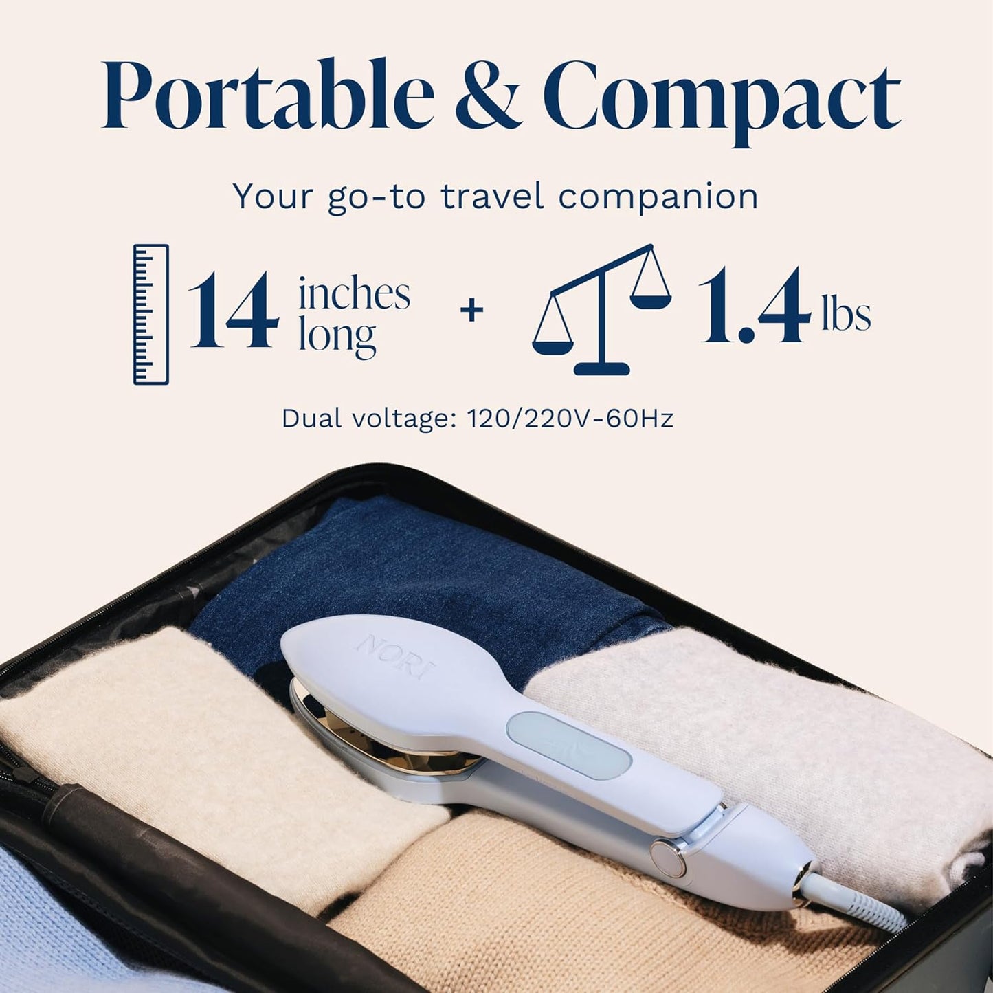 Nori Press Travel Steam Iron - Handheld Iron With Optional Steam Feature - No Ironing Board