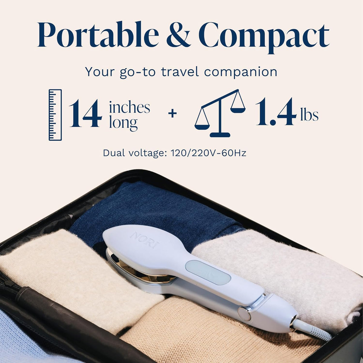 Nori Press Travel Steam Iron - Handheld Iron With Optional Steam Feature - No Ironing Board