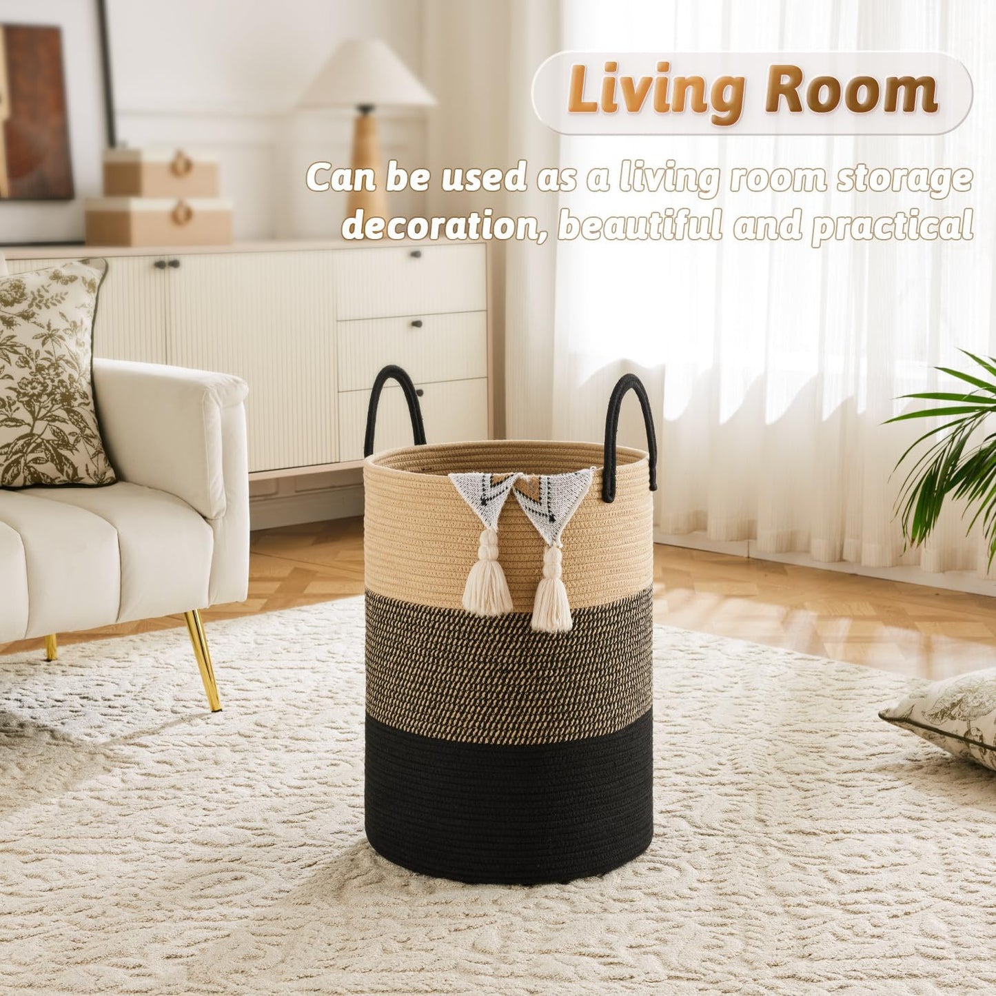 Laundry Basket,Woven Cotton Rope Laundry Hamper,80L for Decorative Storage of Dirty Clothes,Toys