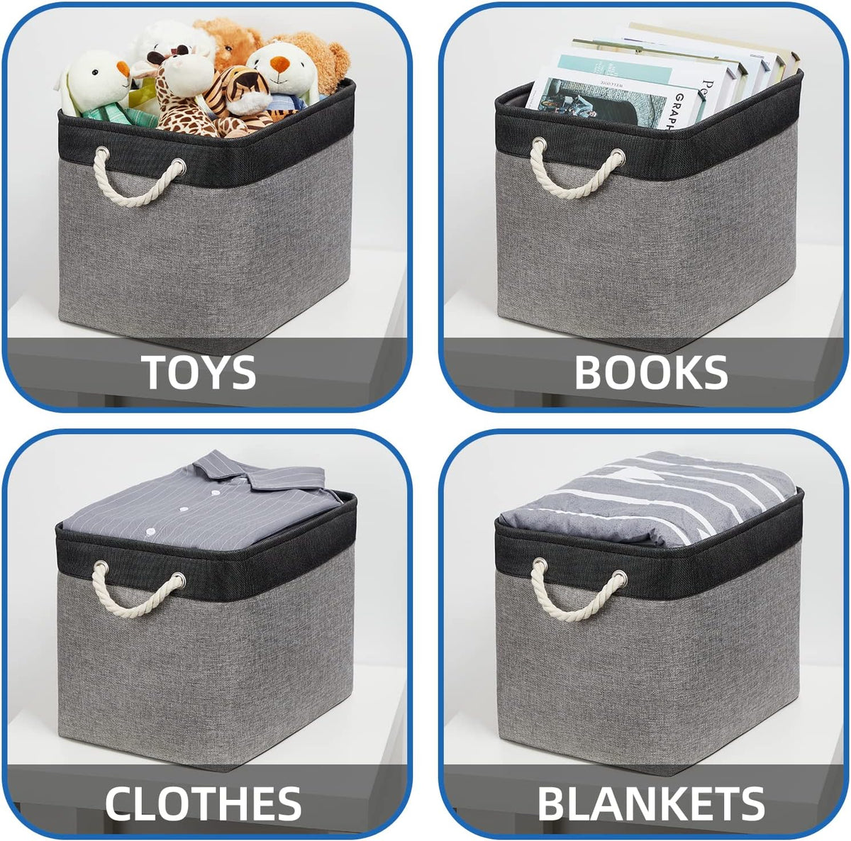 Temary Large Storage Baskets 2 Pack Cloth Basket for Shelves Collapsible Decorative Storage
