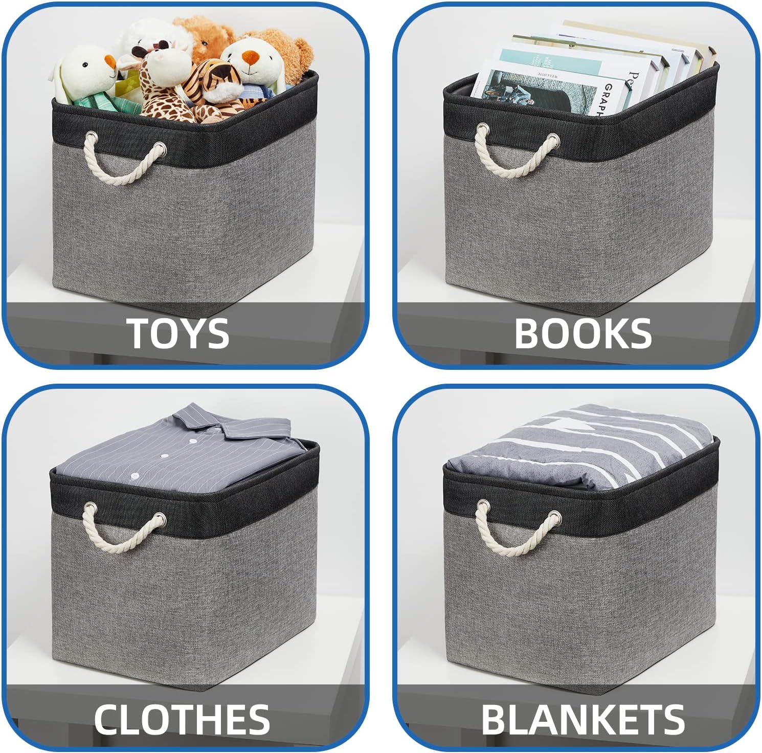 Temary Large Storage Baskets 2 Pack Cloth Basket for Shelves Collapsible Decorative Storage