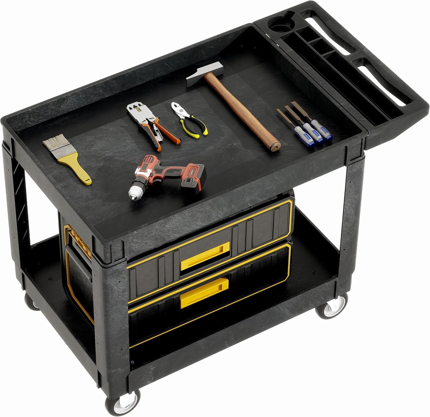 DWVO Utility Service Cart on Wheels, 45 X 25 in 550 LBS Heavy Duty Rolling Cart Plastic Work Cart