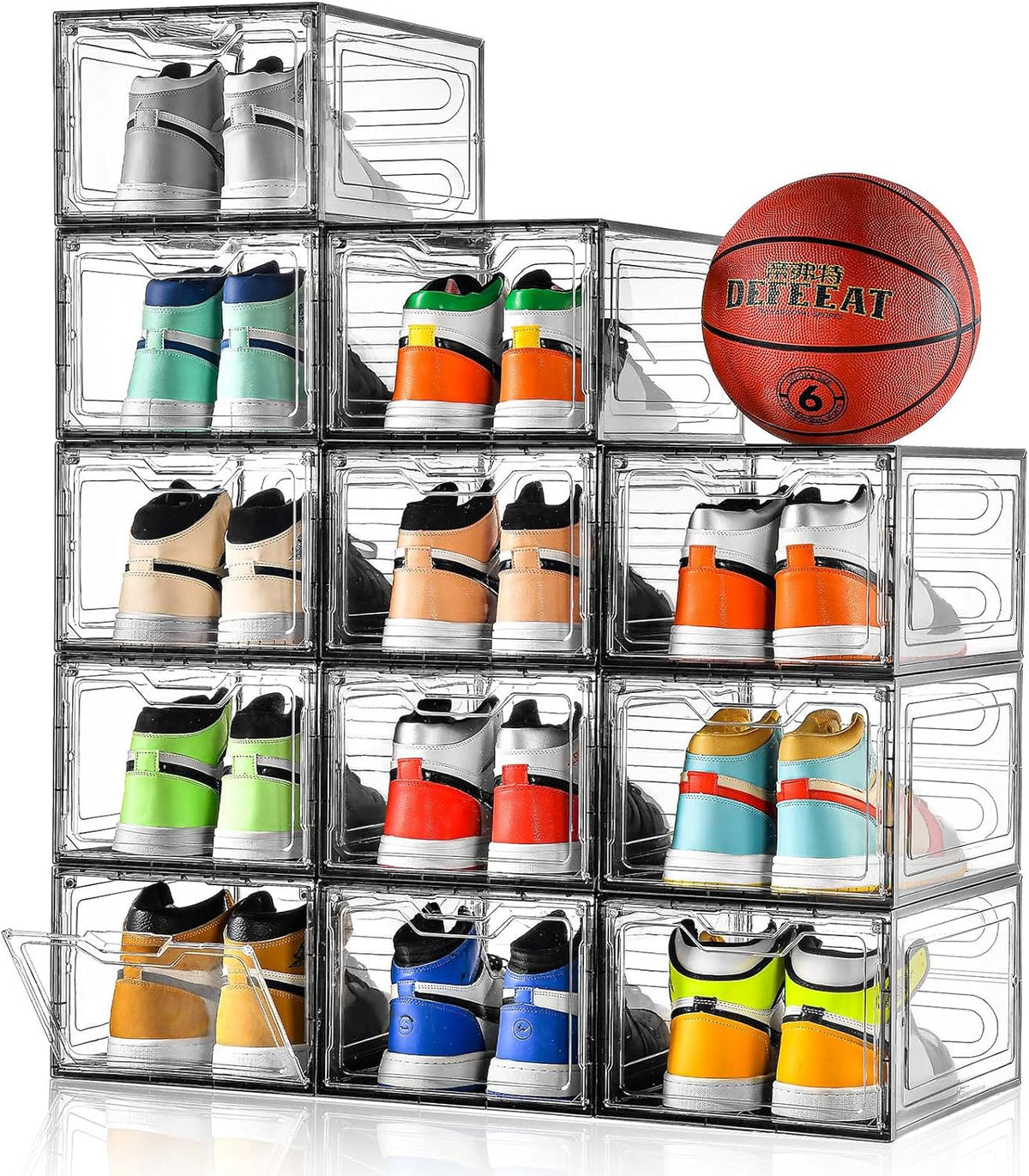 12 Pack Shoe Boxes Shoes Organizer, Shoe Storage Organizer Boxes with Magnetic Door, Clear Shoe