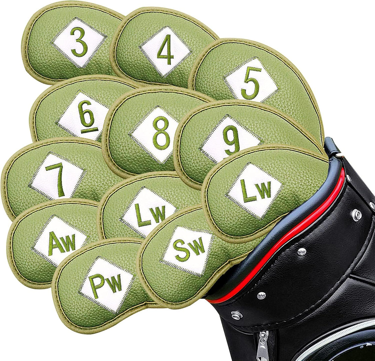FINGER TEN Premium Synthetic Leather Stylish Iron & Wedge Golf Head Covers Value 12 Piece Set
