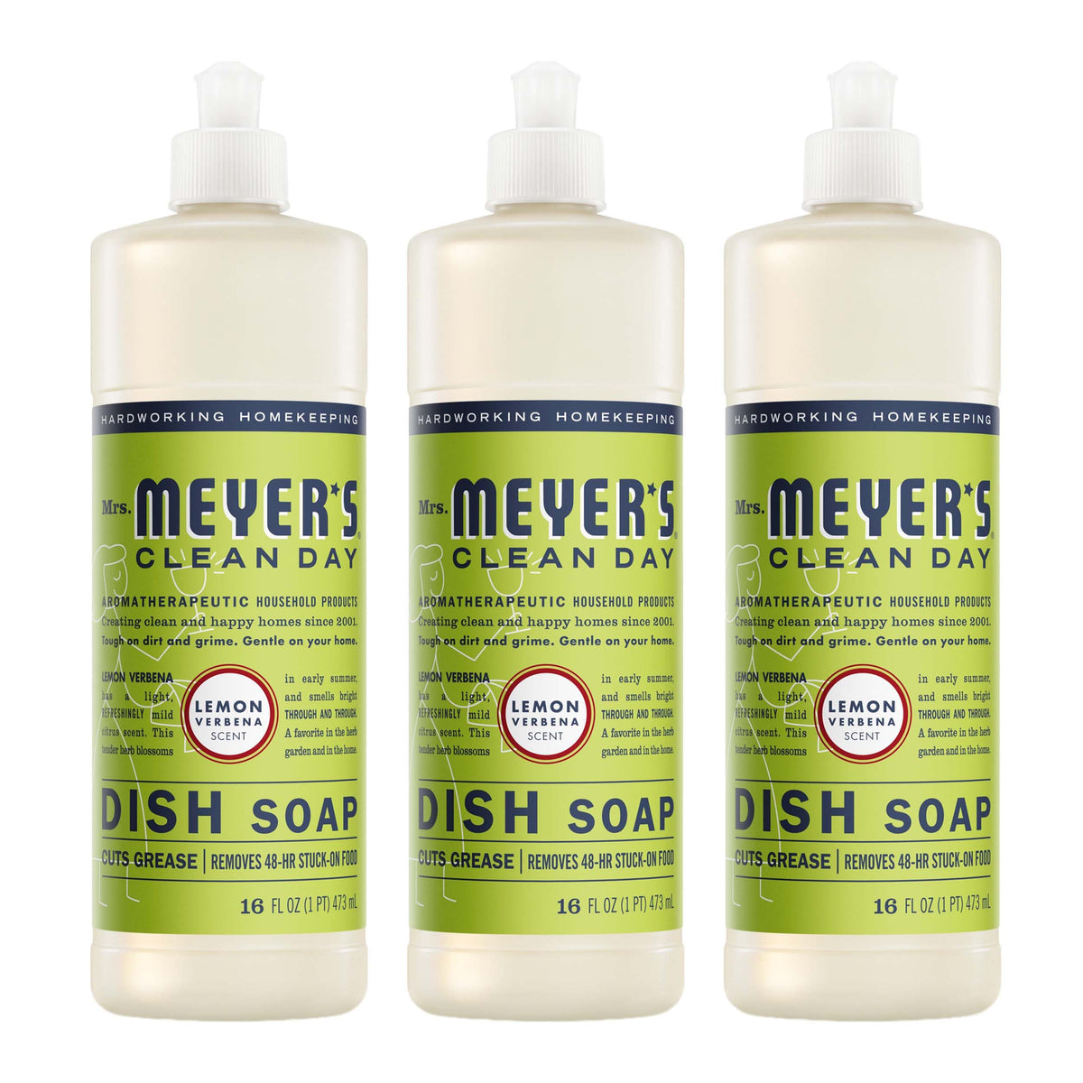 Mrs. Meyer's Clean Day, Liquid Dish Soap, Lemon Verbena, 16 Fl Oz, 3 Count
