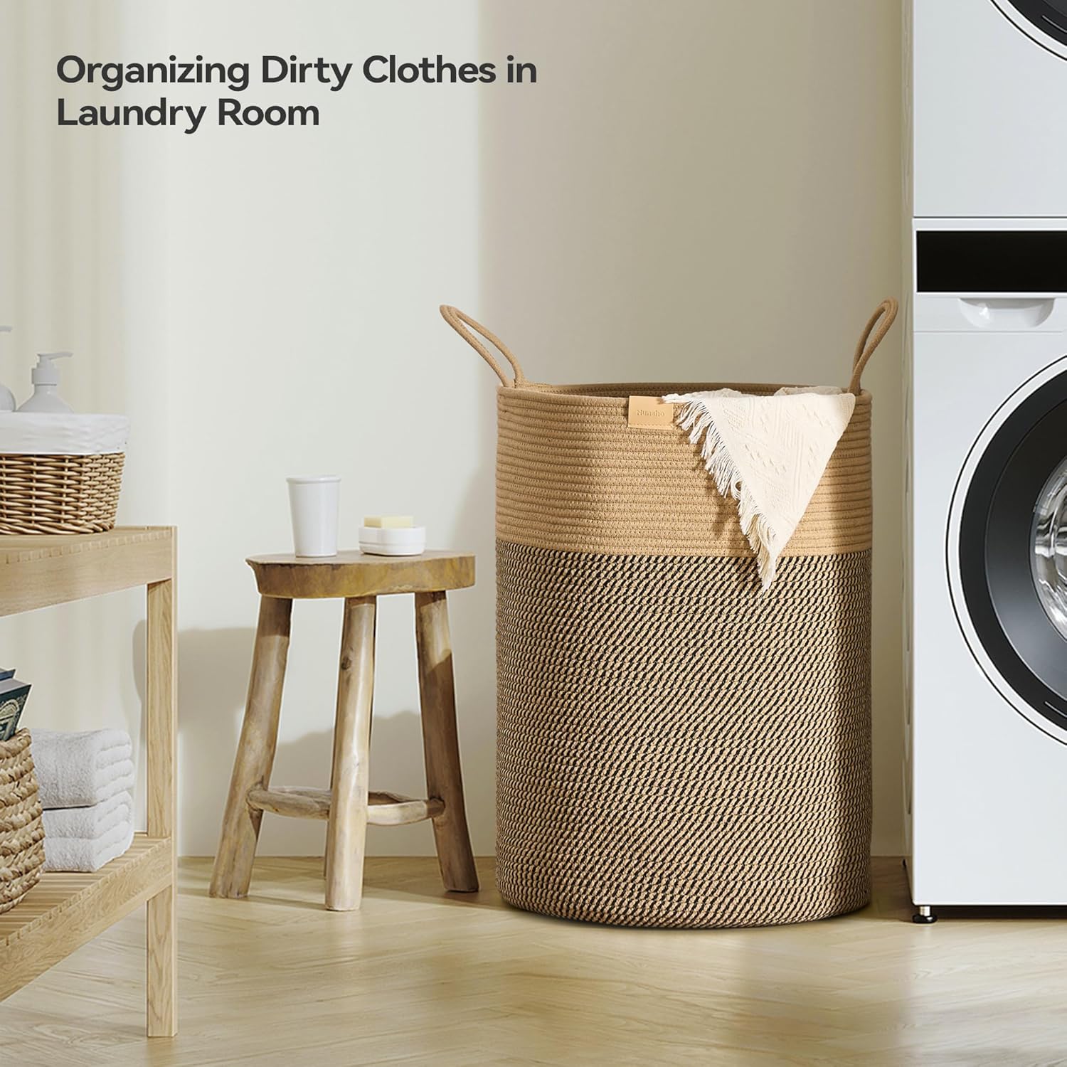 Laundry Hamper 95L,Large Laundry Basket for Clothes,Decorative Storage Basket for Blankets,Cotton