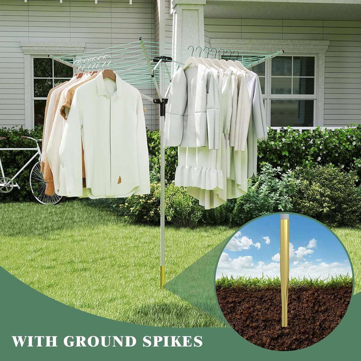 Outdoor Umbrella Drying Rack 165 Feet Umbrella Clothesline with 12 Lines Rotary Drying Rack