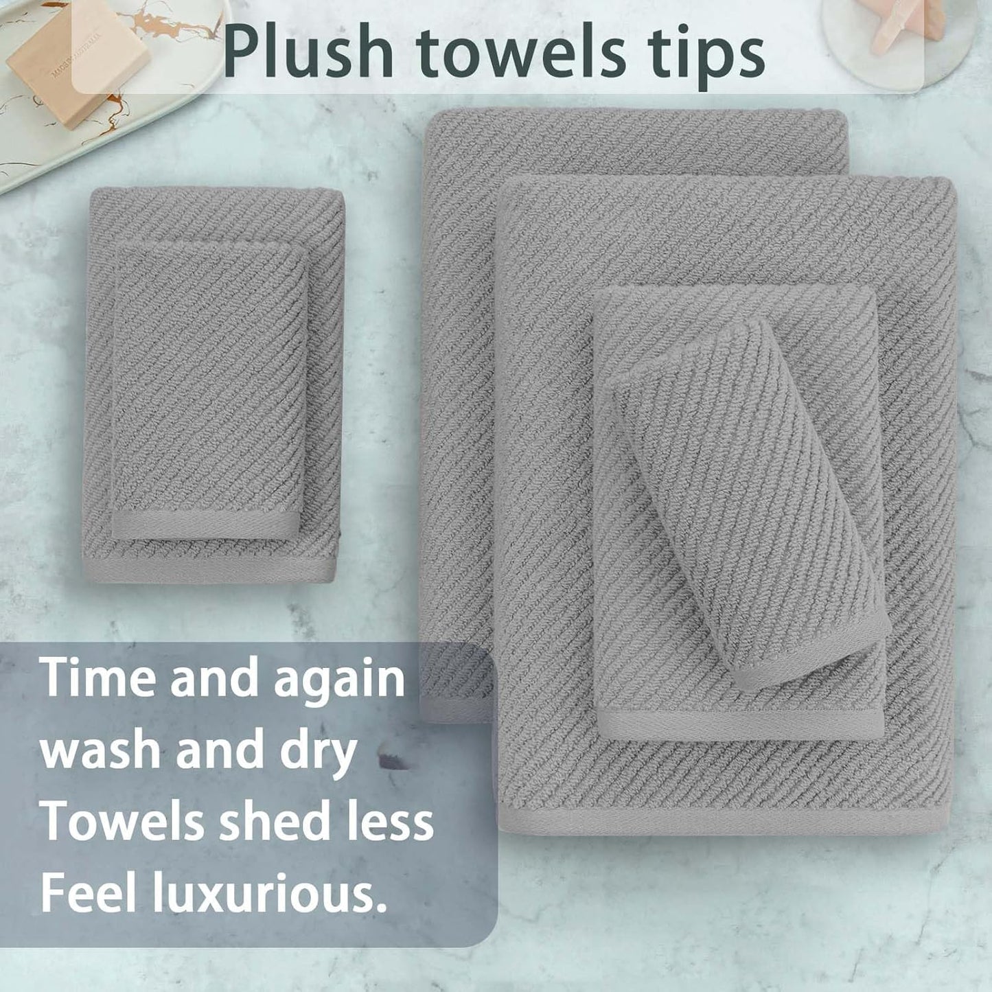 VOOVA & MOVAS Grey Bathroom Towel Sets - 100% Cotton | Lightweight | Quick Dry | Thick | Soft, 6