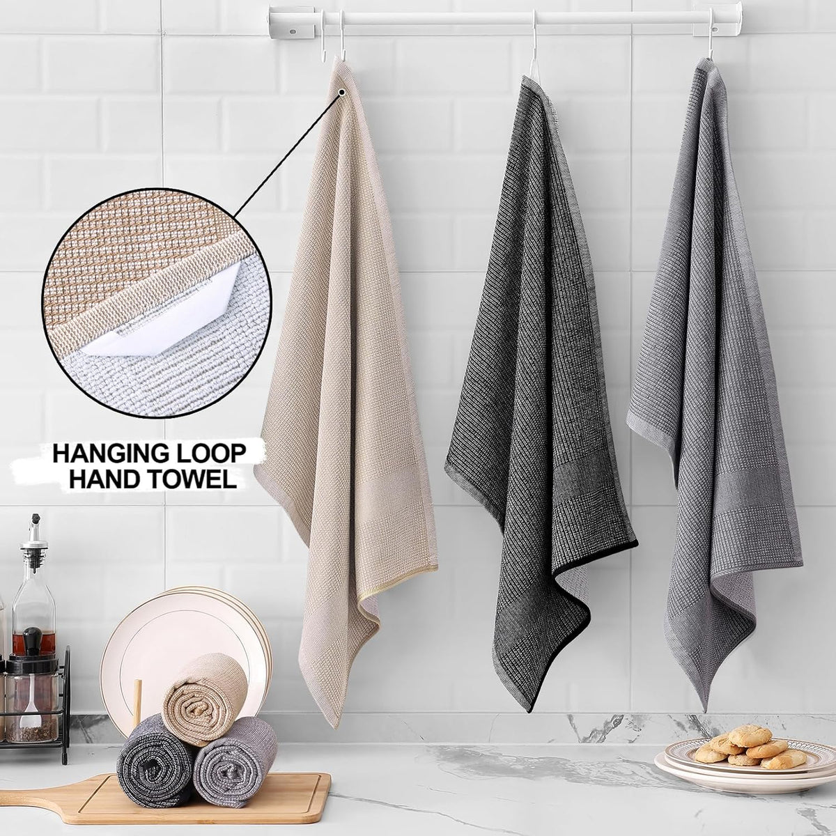 Homaxy Premium Kitchen Towels(18”x 28”, 6 Pack), Large Cotton Kitchen Hand Towels, Flat and Terry