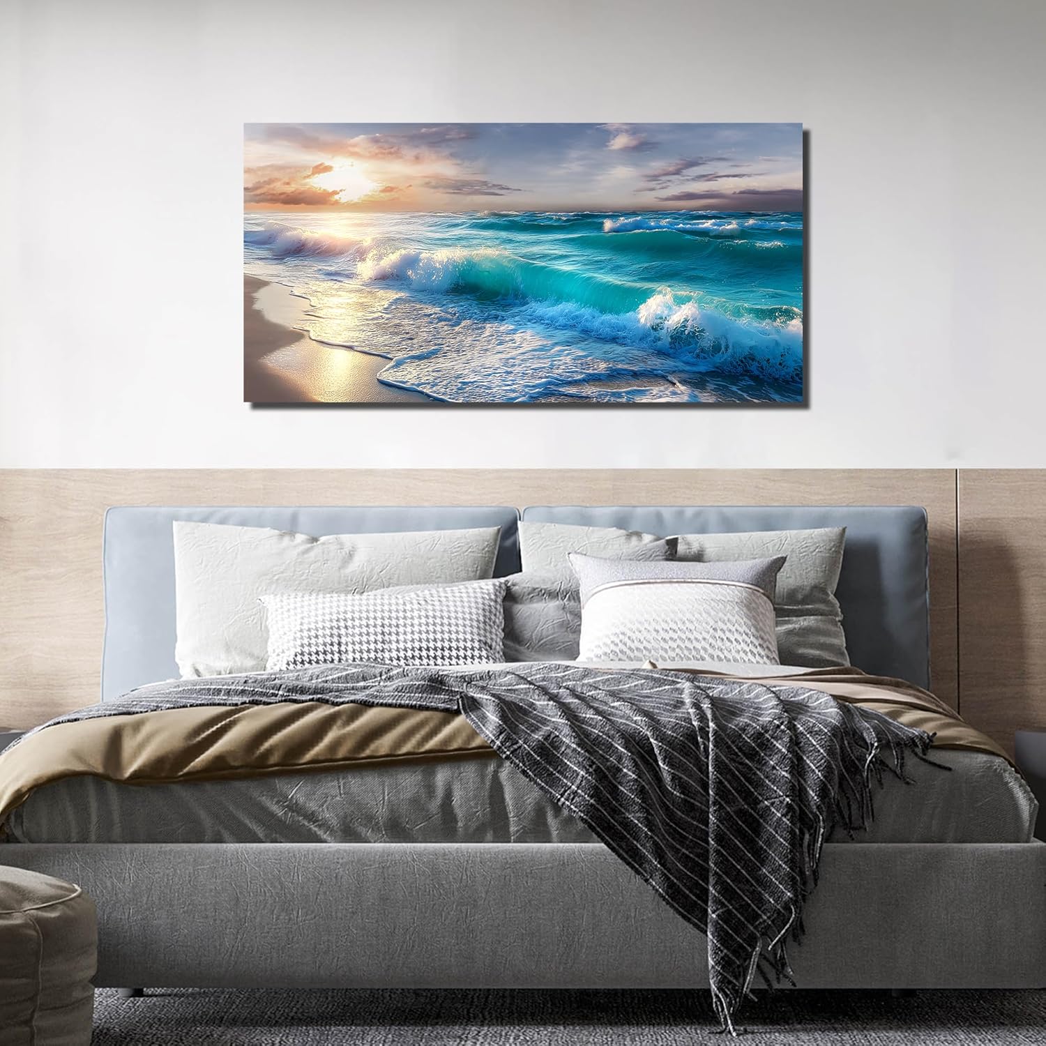 GUGIKA Ocean Wall Art for Living Room, Blue Wave and Large Coastal Beach Canvas Wall-Decor for