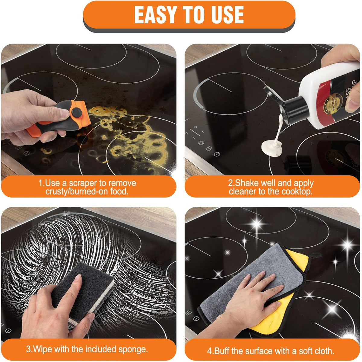 Glass Stove Top Cleaner Kit, 12 Oz Glass Cooktop Cleaner Non-Abrasive, Stove Oven Cleaner & Polish